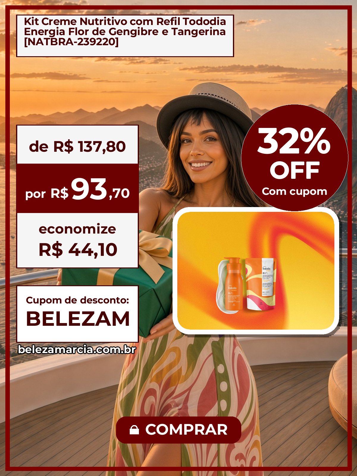 Kit Creme Nutritivo com Refil Tododia Energia Flor de Gengibre e Tangerina [NATBRA-239220]