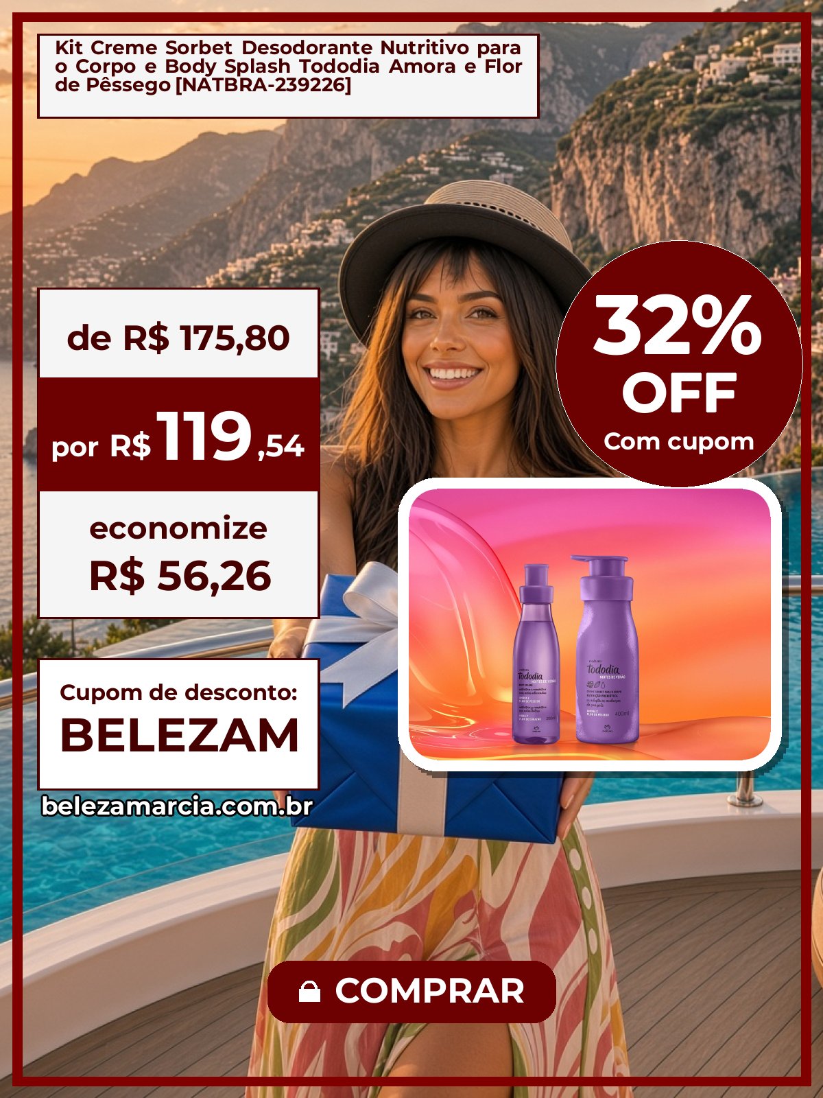 Kit Creme Sorbet Desodorante Nutritivo para o Corpo e Body Splash Tododia Amora e Flor de Pêssego [NATBRA-239226]
