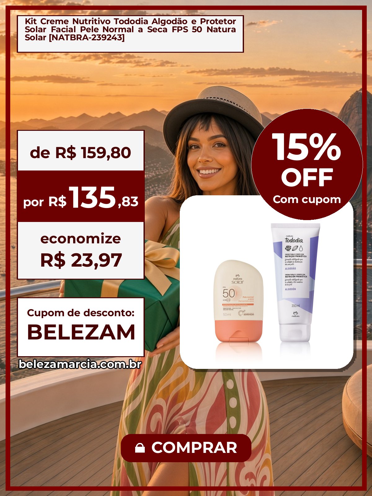 Kit Creme Nutritivo Tododia Algodão e Protetor Solar Facial Pele Normal a Seca FPS 50 Natura Solar [NATBRA-239243]