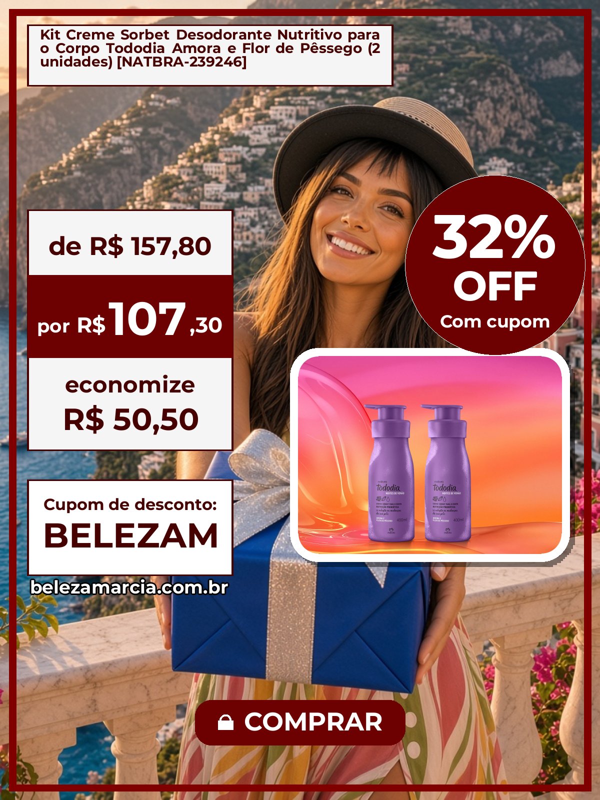 Kit Creme Sorbet Desodorante Nutritivo para o Corpo Tododia Amora e Flor de Pêssego (2 unidades) [NATBRA-239246]