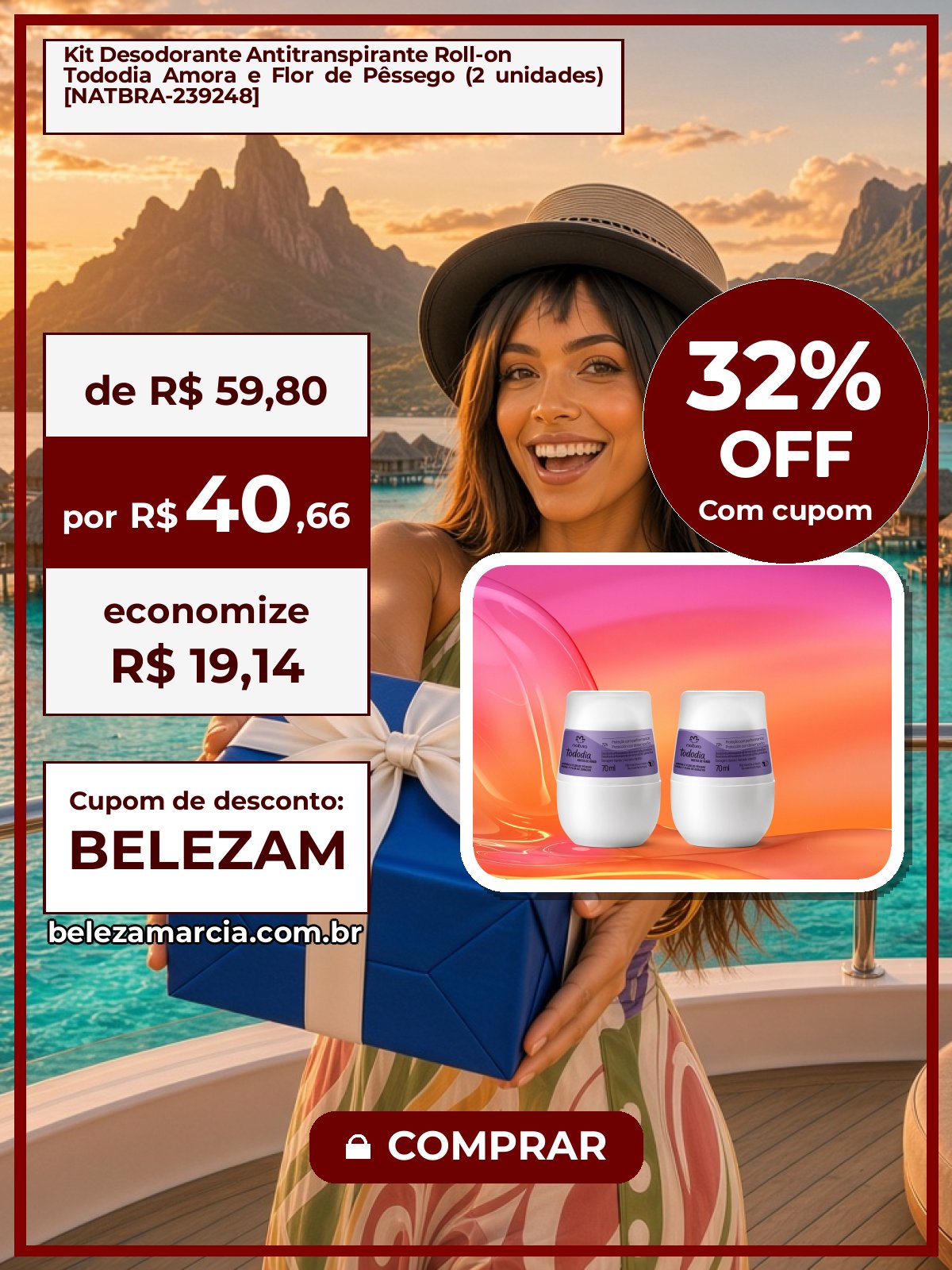 Kit Desodorante Antitranspirante Roll-on Tododia Amora e Flor de Pêssego (2 unidades) [NATBRA-239248]