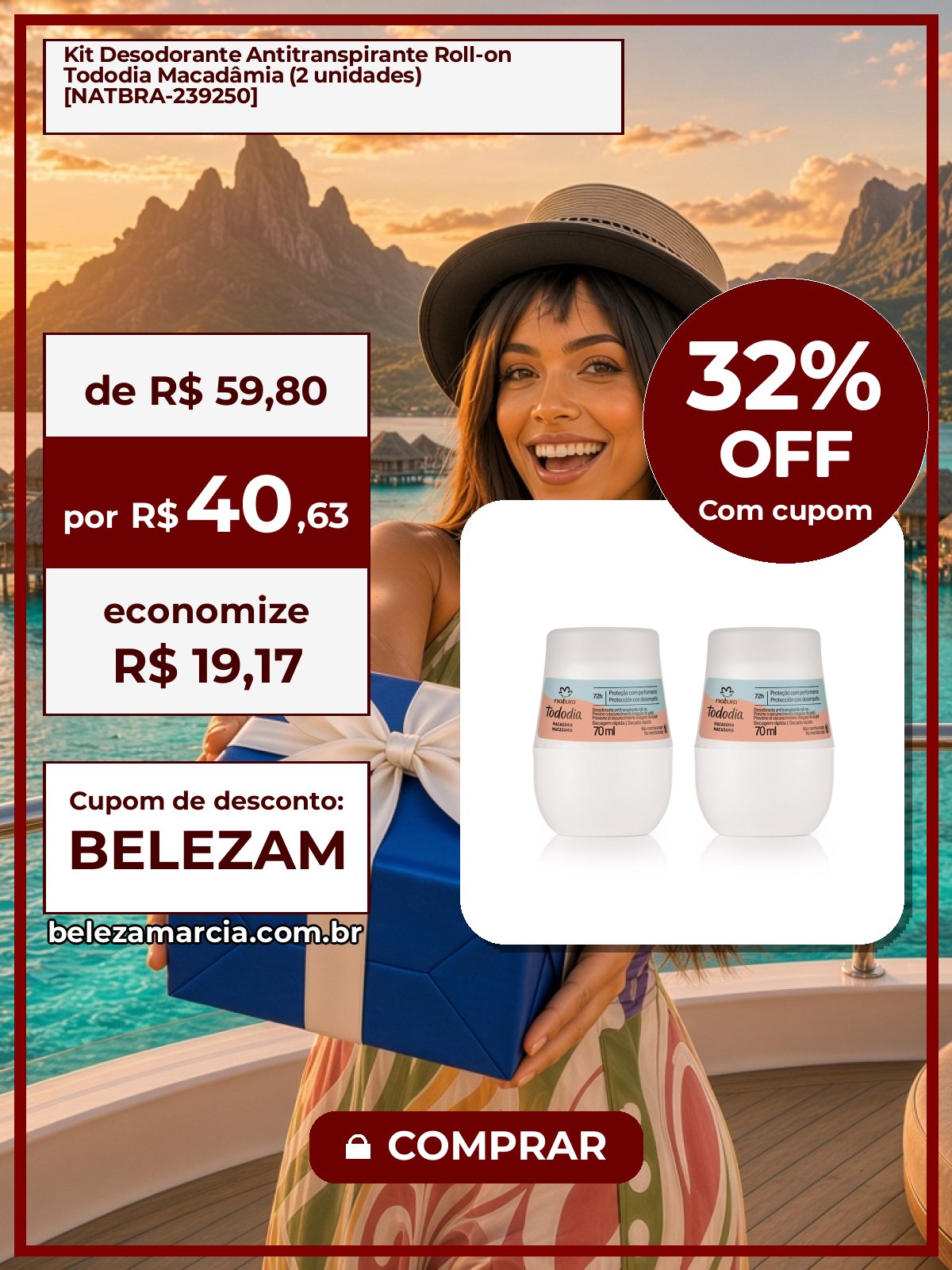 Kit Desodorante Antitranspirante Roll-on Tododia Macadâmia (2 unidades) [NATBRA-239250]
