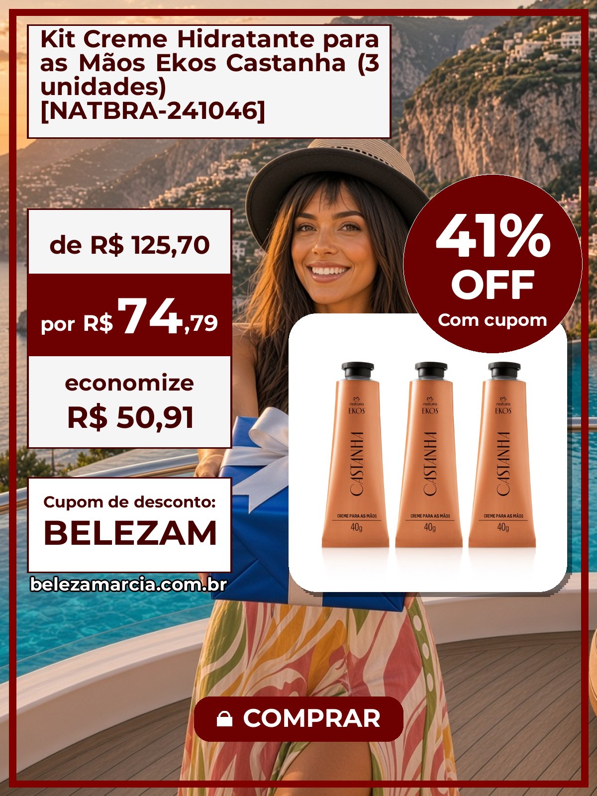 Kit Creme Hidratante para as Mãos Ekos Castanha (3 unidades) [NATBRA-241046]