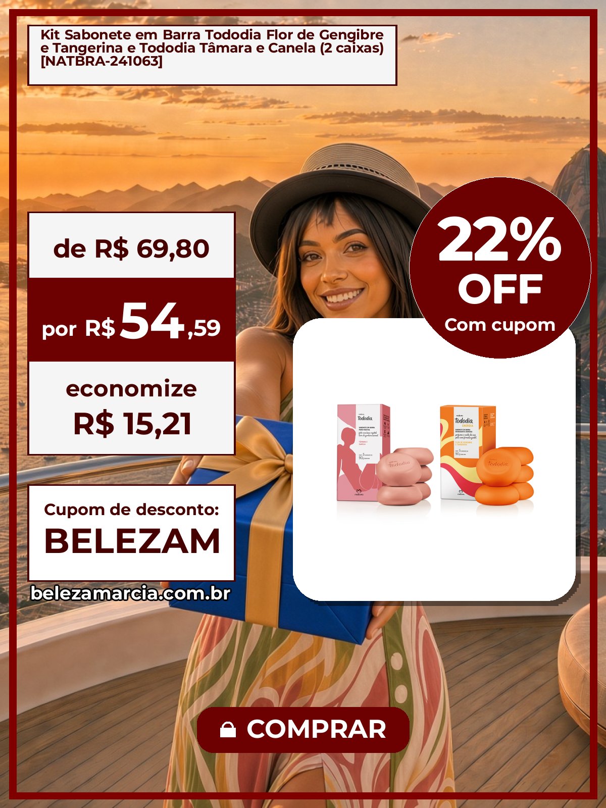 Kit Sabonete em Barra Tododia Flor de Gengibre e Tangerina e Tododia Tâmara e Canela (2 caixas) [NATBRA-241063]