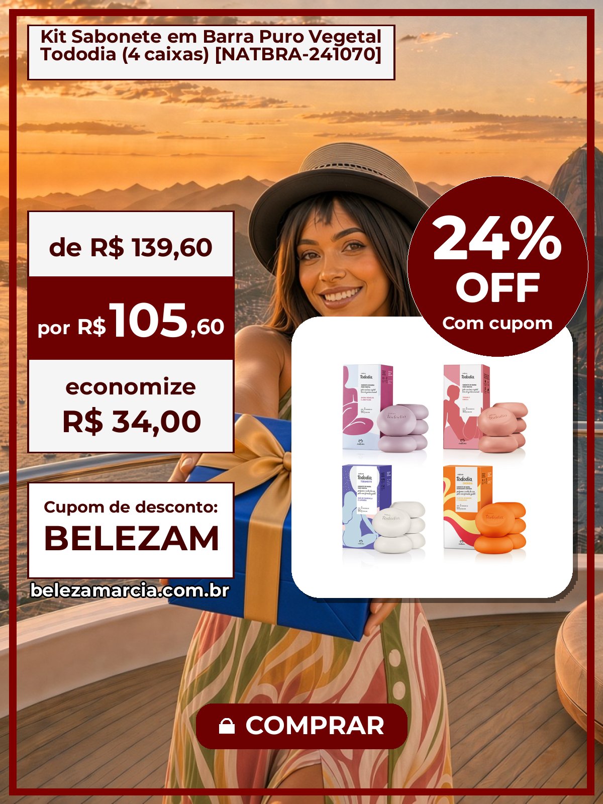 Kit Sabonete em Barra Puro Vegetal Tododia (4 caixas) [NATBRA-241070]