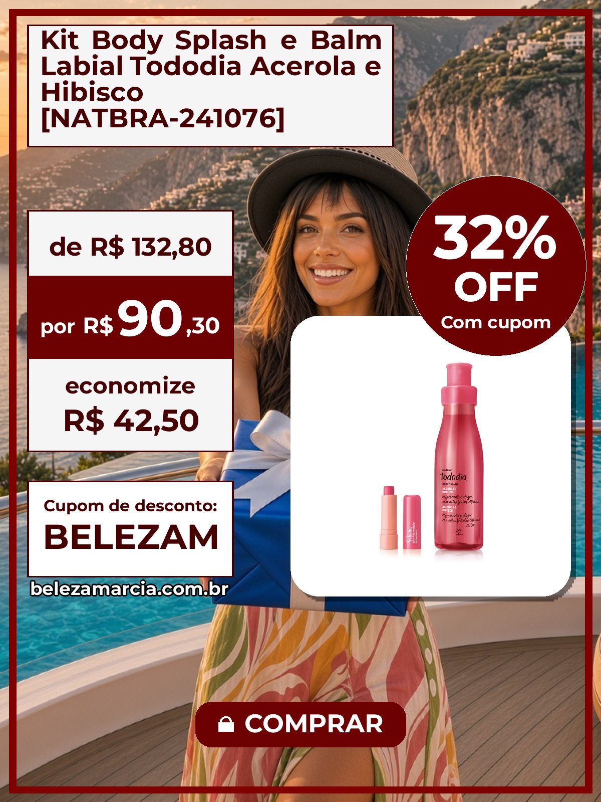 Kit Body Splash e Balm Labial Tododia Acerola e Hibisco [NATBRA-241076]