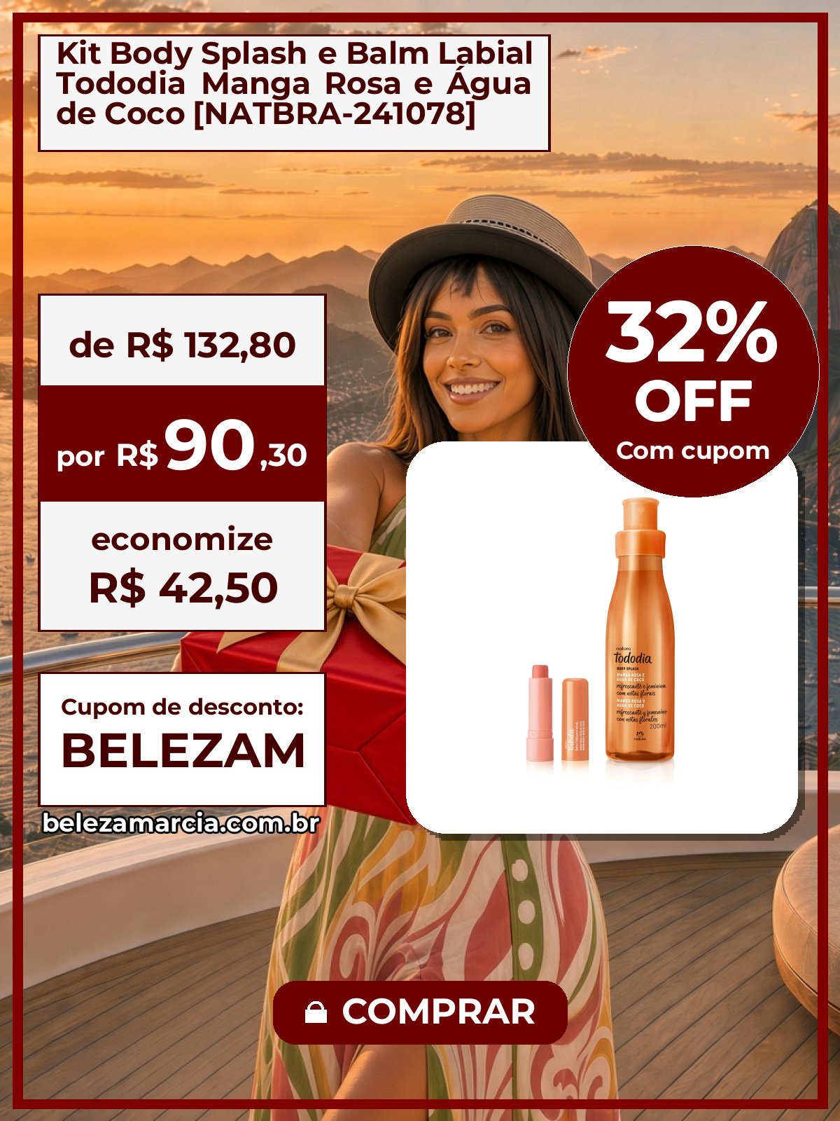 Kit Body Splash e Balm Labial Tododia Manga Rosa e Água de Coco [NATBRA-241078]
