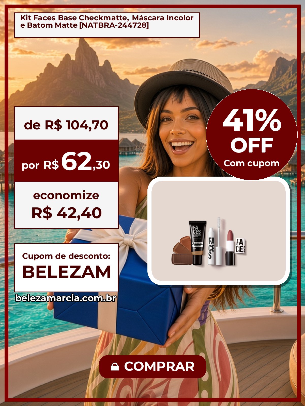 Kit Faces Base Checkmatte, Máscara Incolor e Batom Matte [NATBRA-244728]