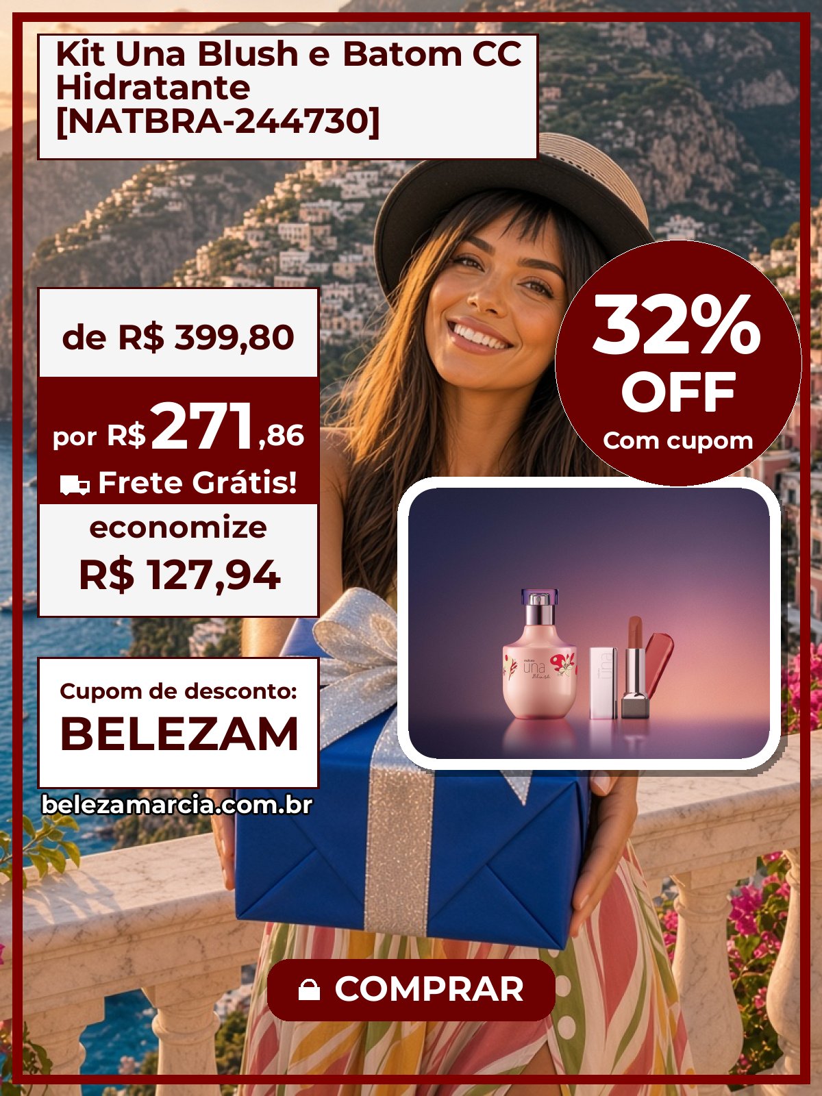 Kit Una Blush e Batom CC Hidratante [NATBRA-244730]