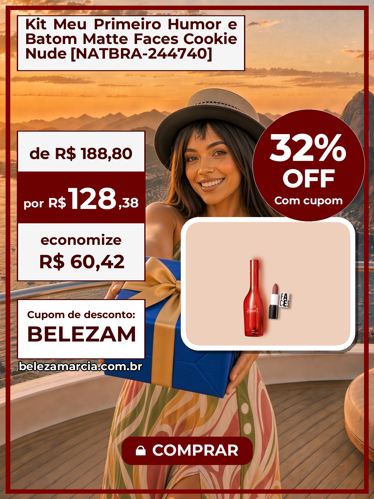 Kit Meu Primeiro Humor e Batom Matte Faces Cookie Nude [NATBRA-244740]