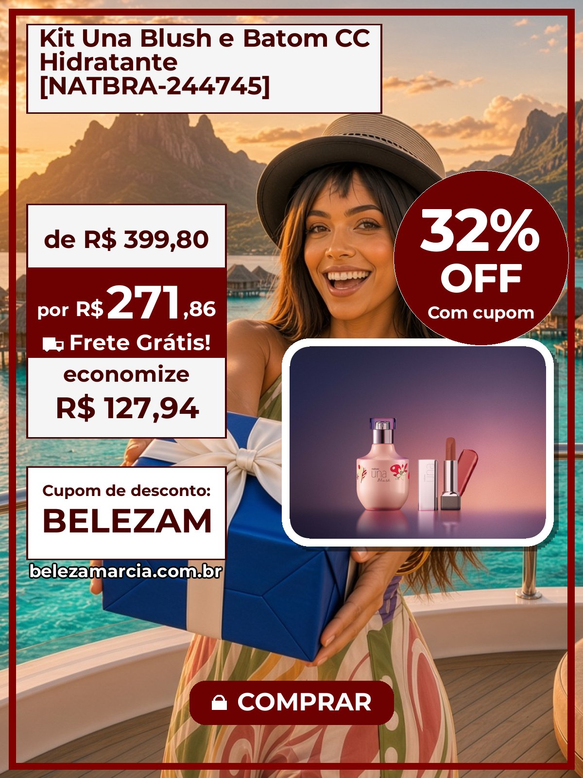 Kit Una Blush e Batom CC Hidratante [NATBRA-244745]