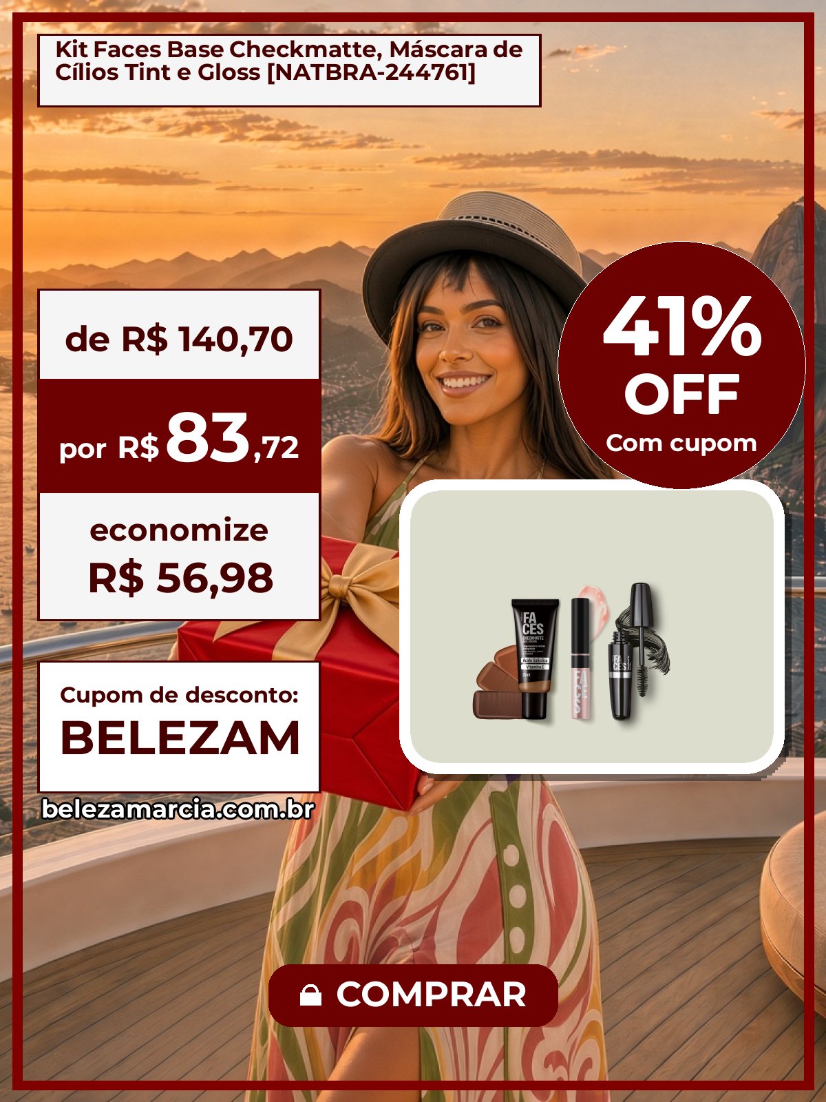 Kit Faces Base Checkmatte, Máscara de Cílios Tint e Gloss [NATBRA-244761]