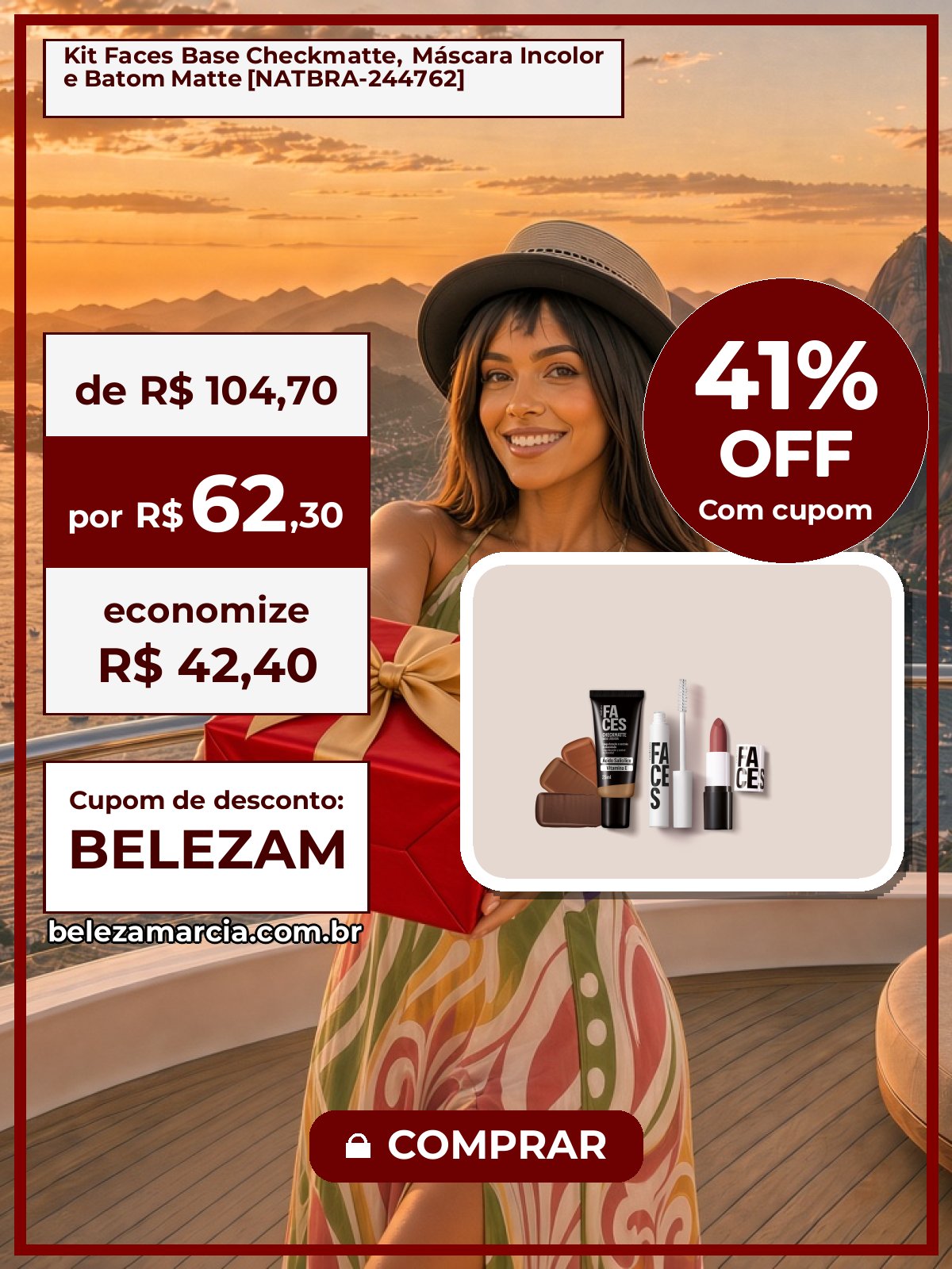 Kit Faces Base Checkmatte, Máscara Incolor e Batom Matte [NATBRA-244762]