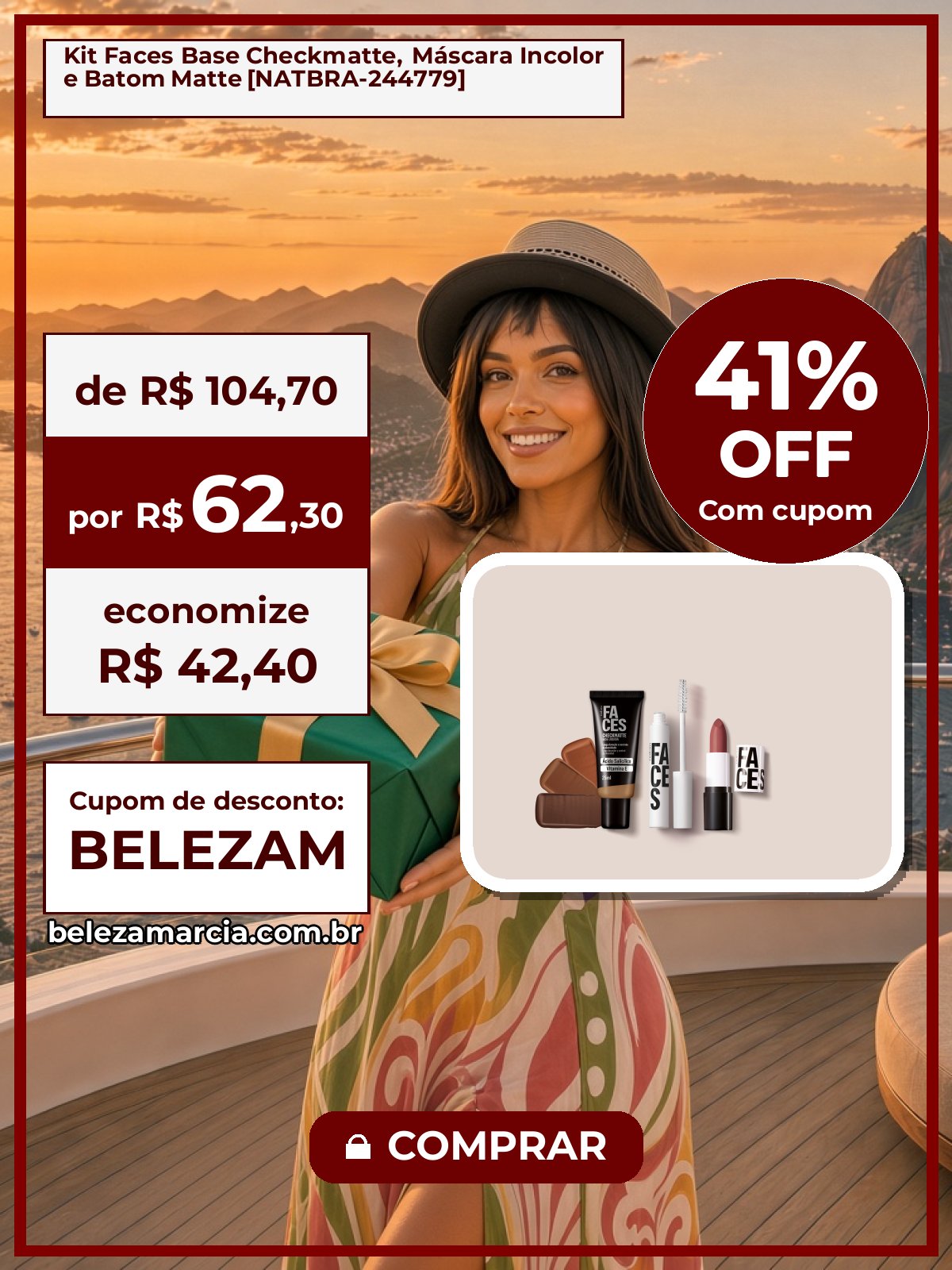Kit Faces Base Checkmatte, Máscara Incolor e Batom Matte [NATBRA-244779]