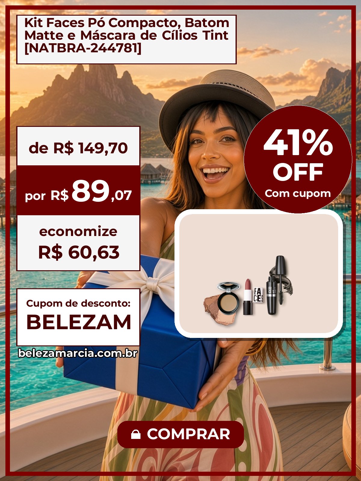 Kit Faces Pó Compacto, Batom Matte e Máscara de Cílios Tint [NATBRA-244781]