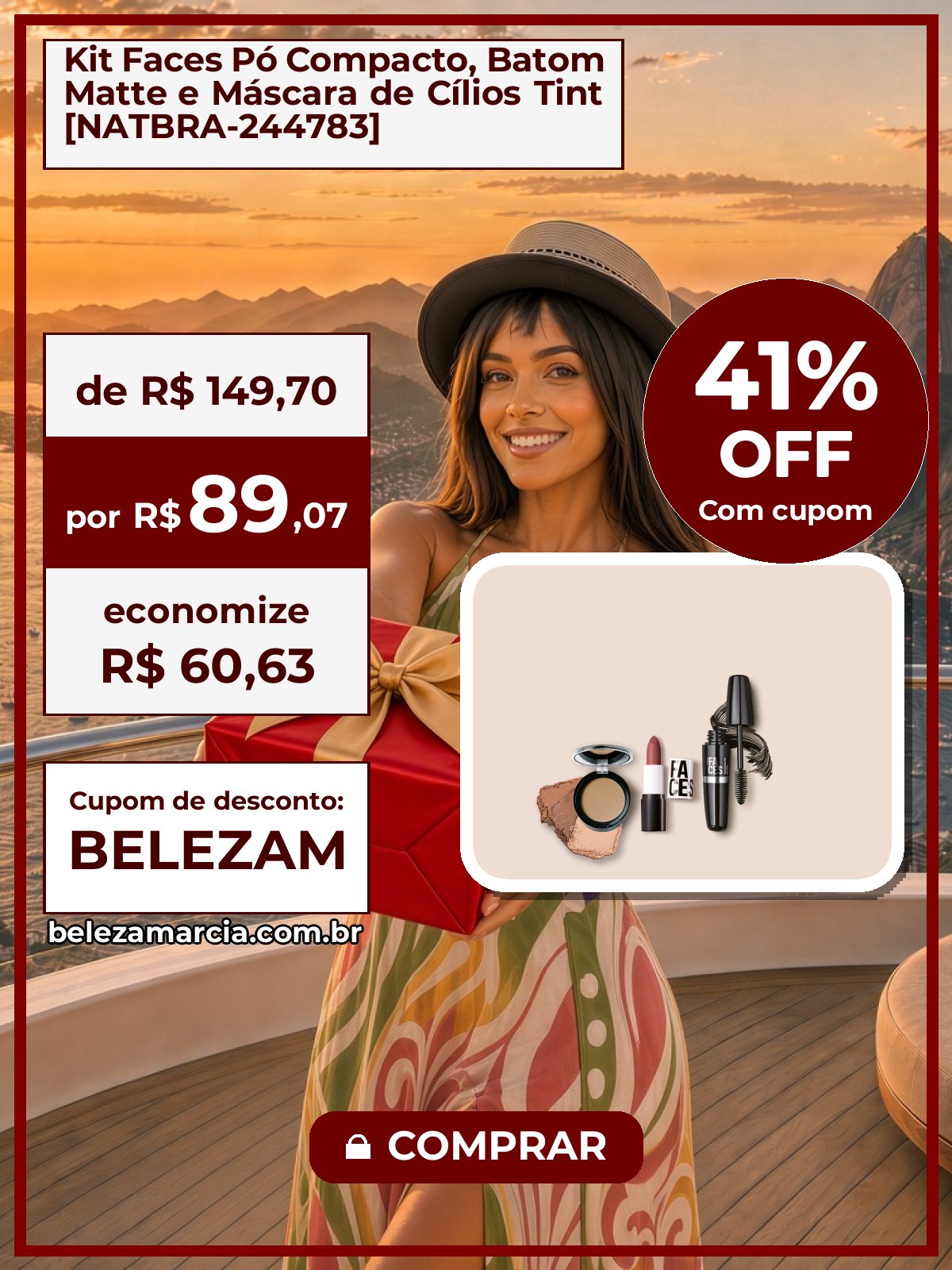 Kit Faces Pó Compacto, Batom Matte e Máscara de Cílios Tint [NATBRA-244783]