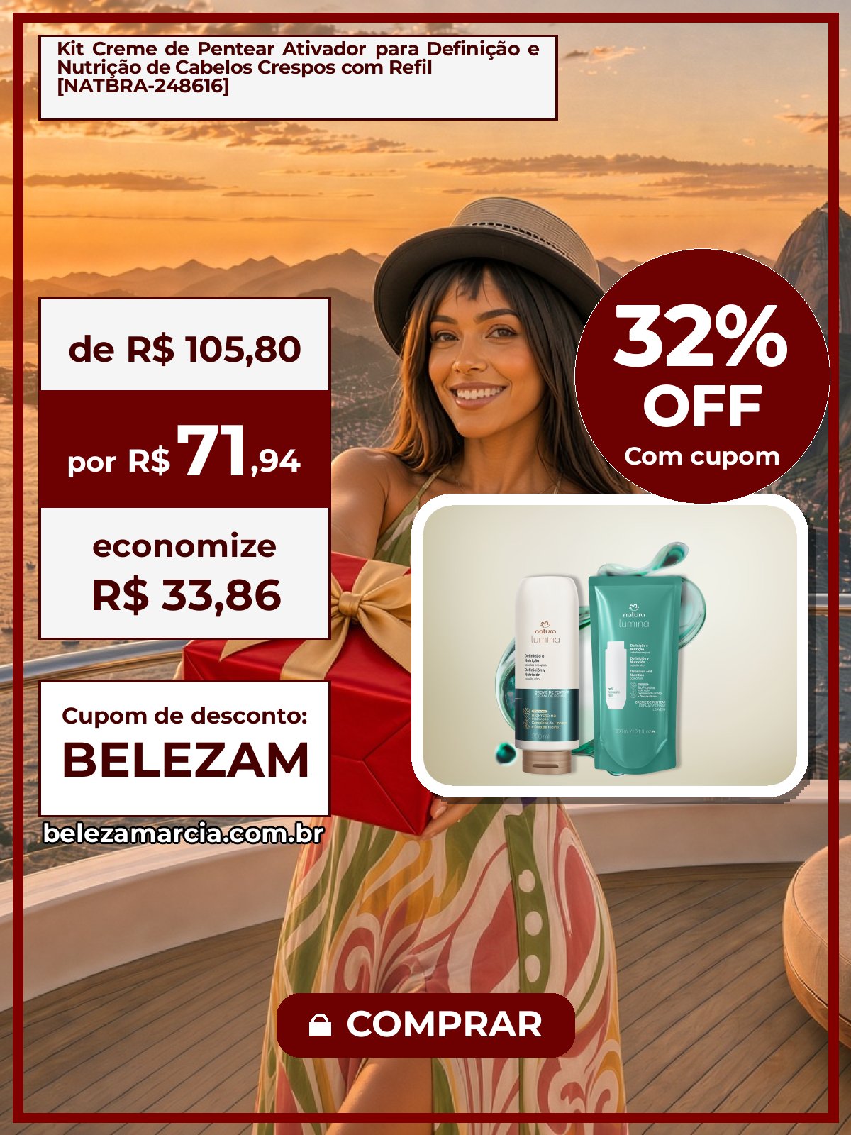Kit Creme de Pentear Ativador para Definição e Nutrição de Cabelos Crespos com Refil [NATBRA-248616]