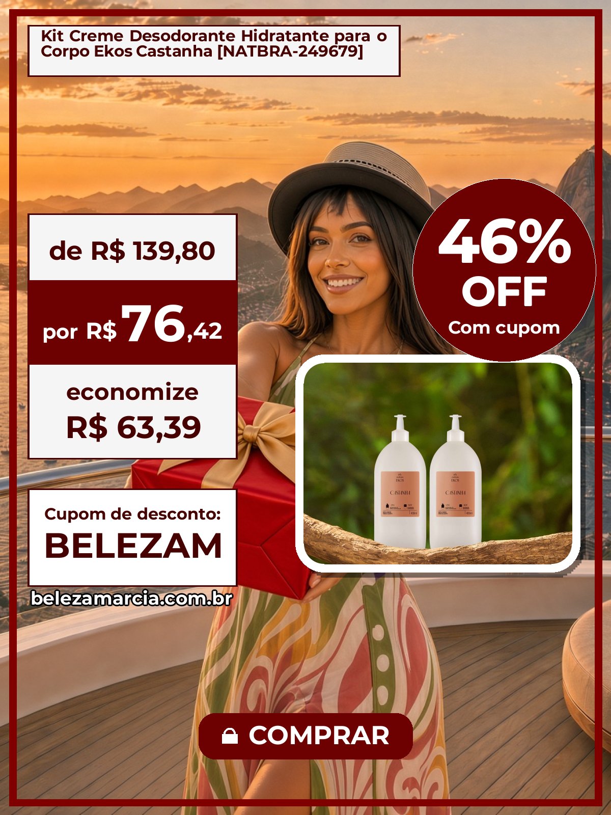 Kit Creme Desodorante Hidratante para o Corpo Ekos Castanha [NATBRA-249679]