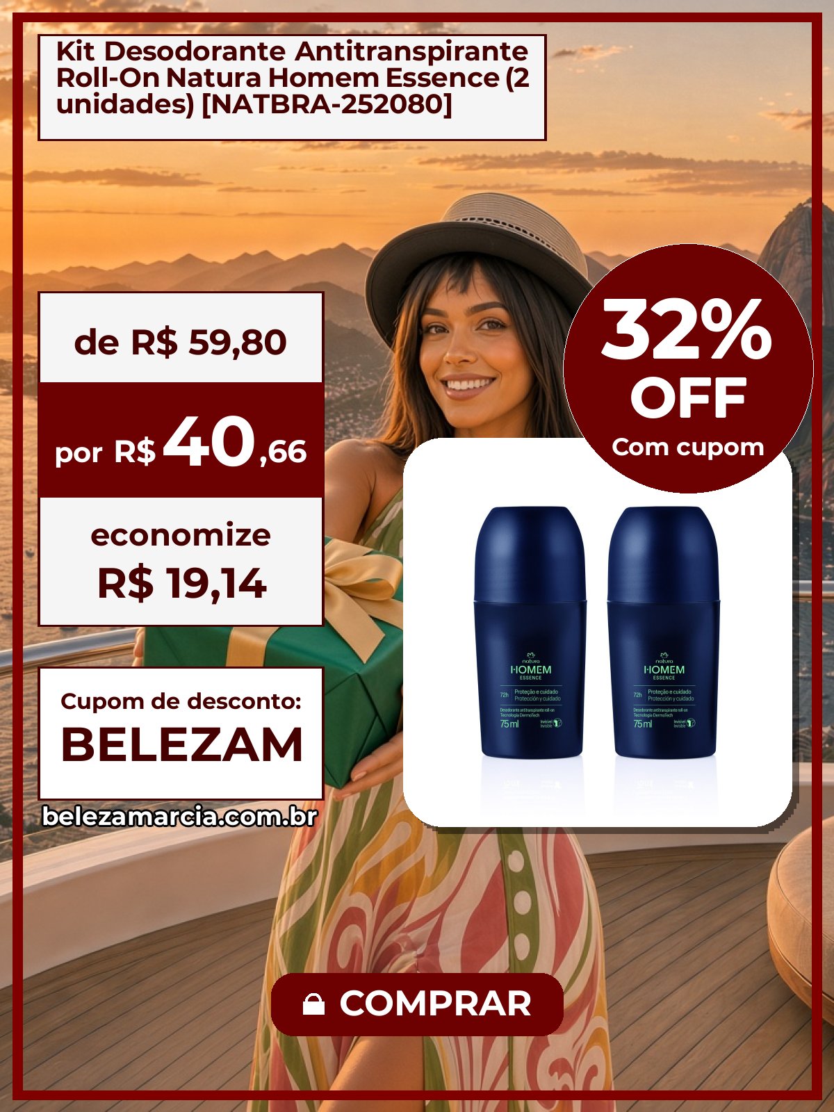 Kit Desodorante Antitranspirante Roll-On Natura Homem Essence (2 unidades) [NATBRA-252080]