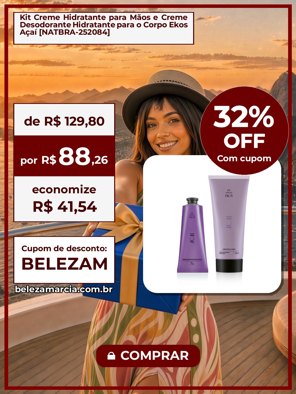Kit Creme Hidratante para Mãos e Creme Desodorante Hidratante para o Corpo Ekos Açaí [NATBRA-252084]