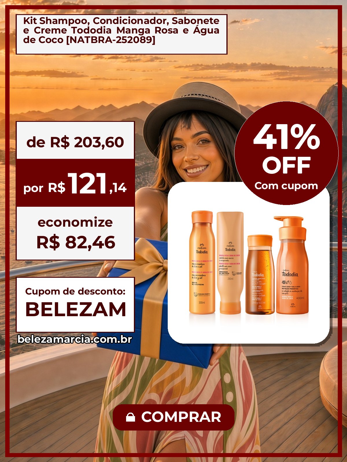 Kit Shampoo, Condicionador, Sabonete e Creme Tododia Manga Rosa e Água de Coco [NATBRA-252089]