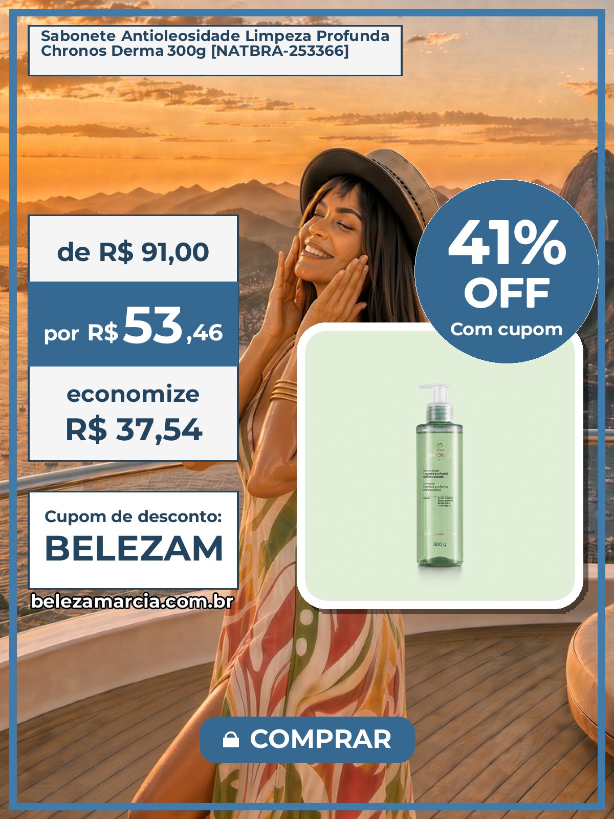 Sabonete Antioleosidade Limpeza Profunda Chronos Derma 300g [NATBRA-253366]