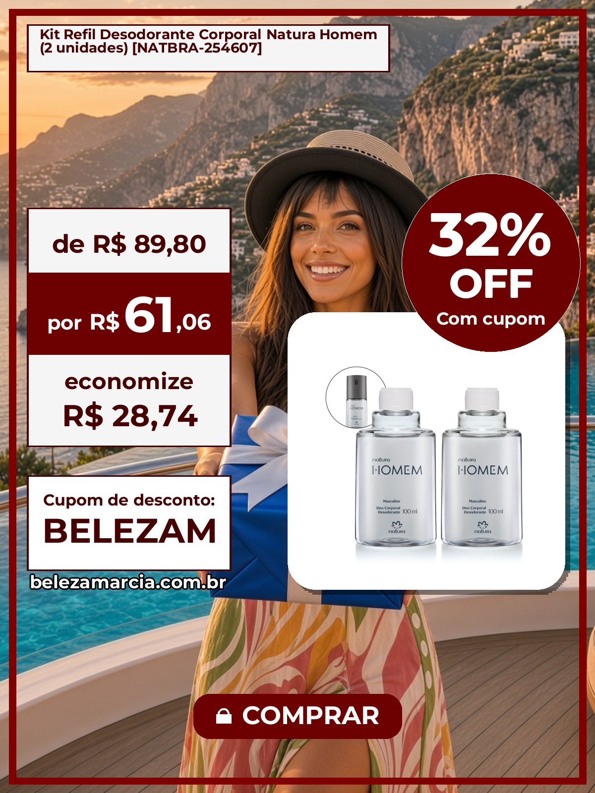Kit Refil Desodorante Corporal Natura Homem (2 unidades) [NATBRA-254607]