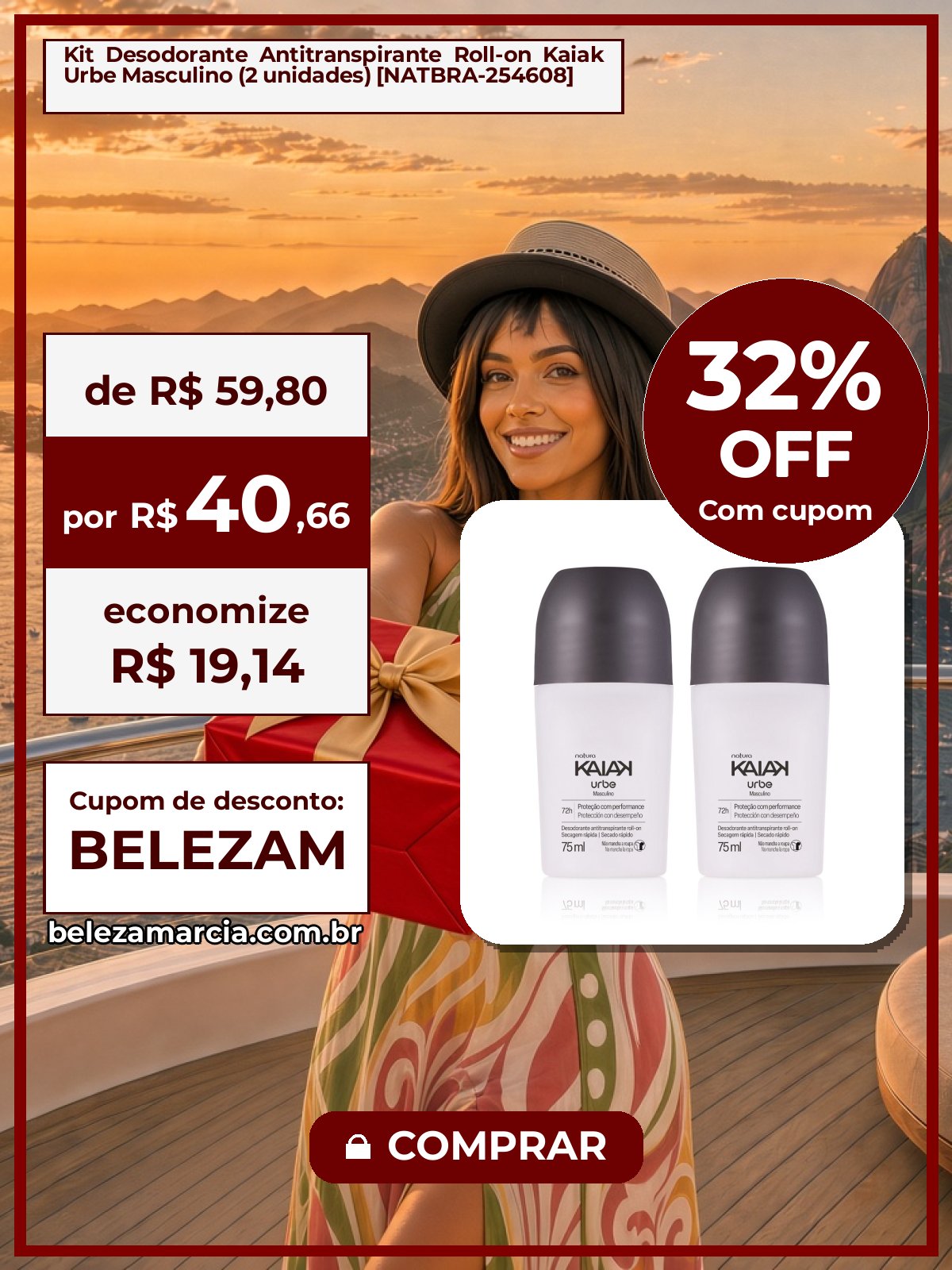 Kit Desodorante Antitranspirante Roll-on Kaiak Urbe Masculino (2 unidades) [NATBRA-254608]