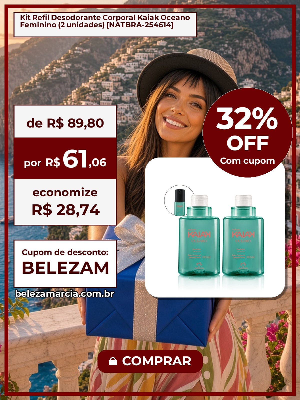 Kit Refil Desodorante Corporal Kaiak Oceano Feminino (2 unidades) [NATBRA-254614]