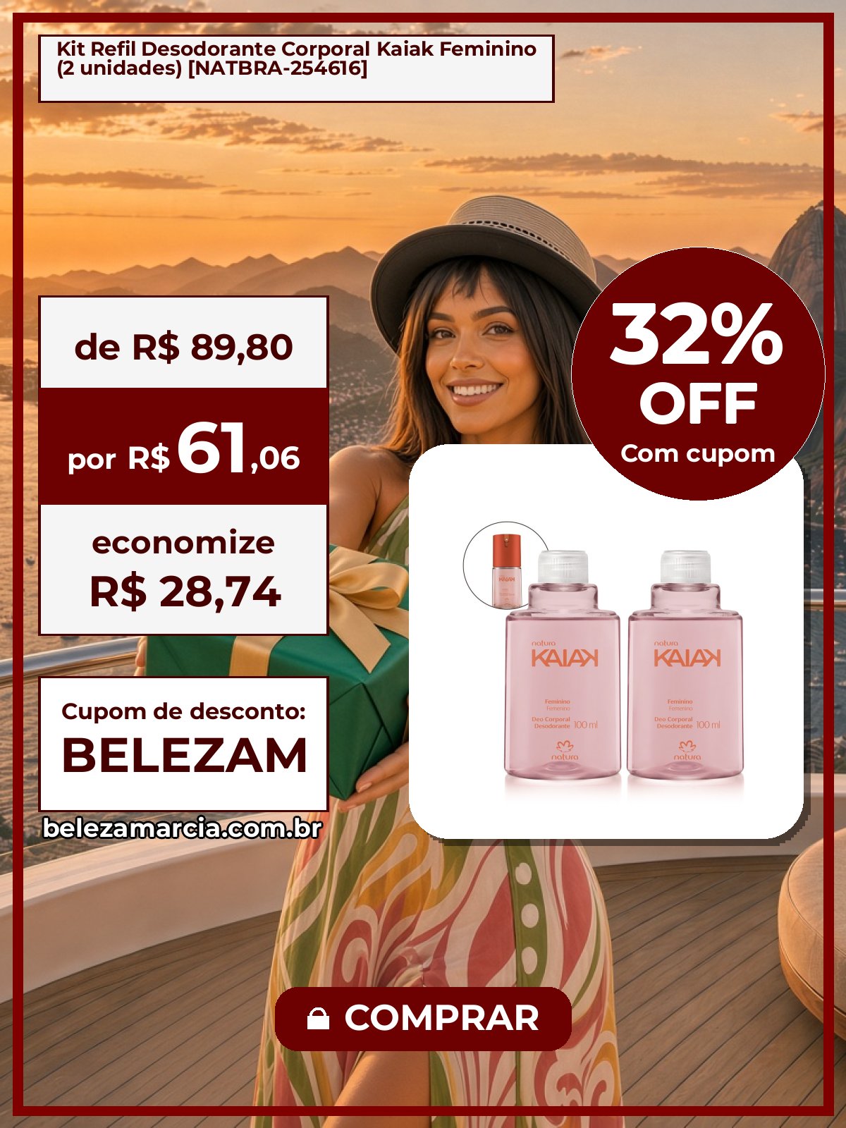Kit Refil Desodorante Corporal Kaiak Feminino (2 unidades) [NATBRA-254616]