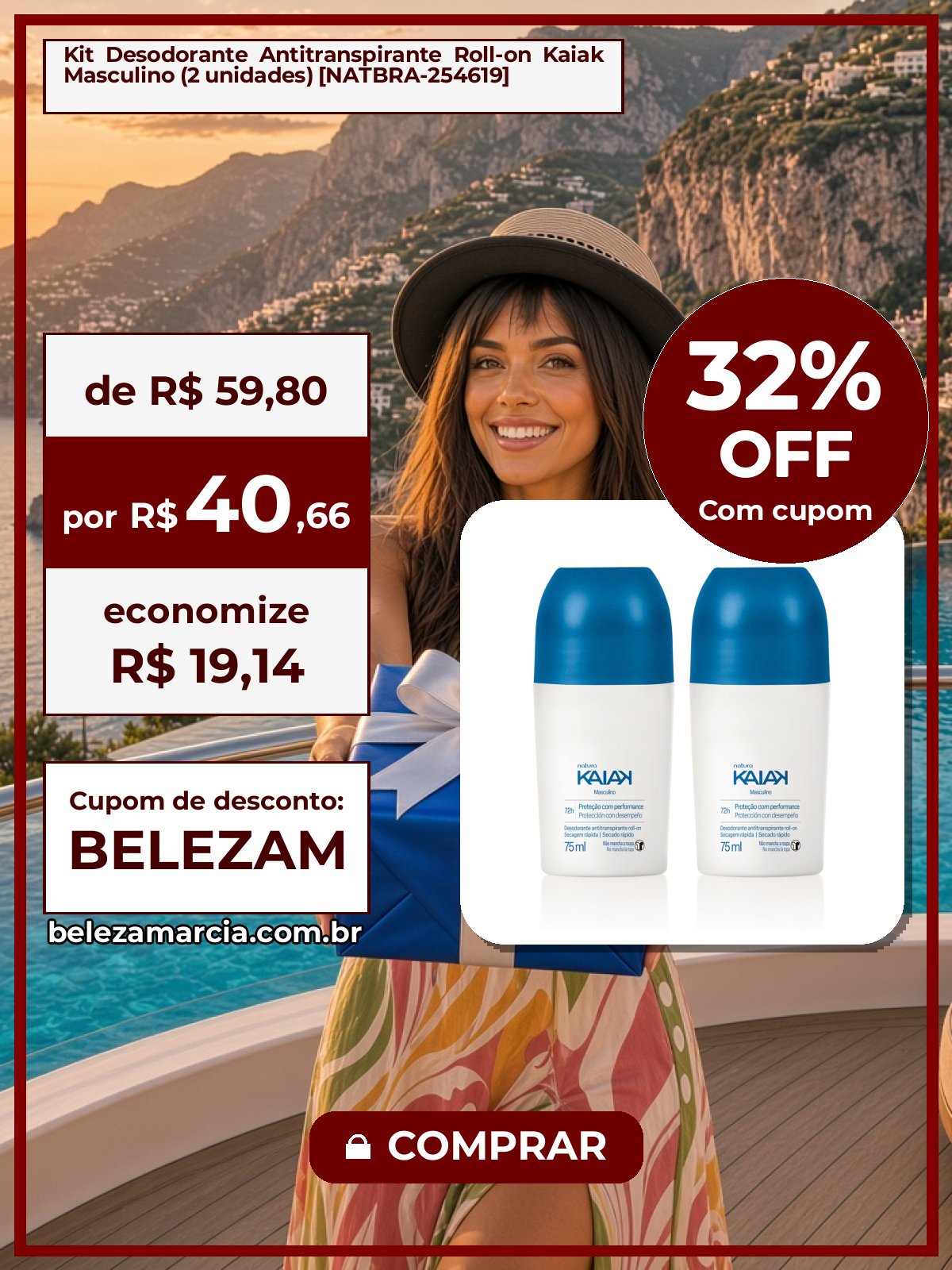 Kit Desodorante Antitranspirante Roll-on Kaiak Masculino (2 unidades) [NATBRA-254619]