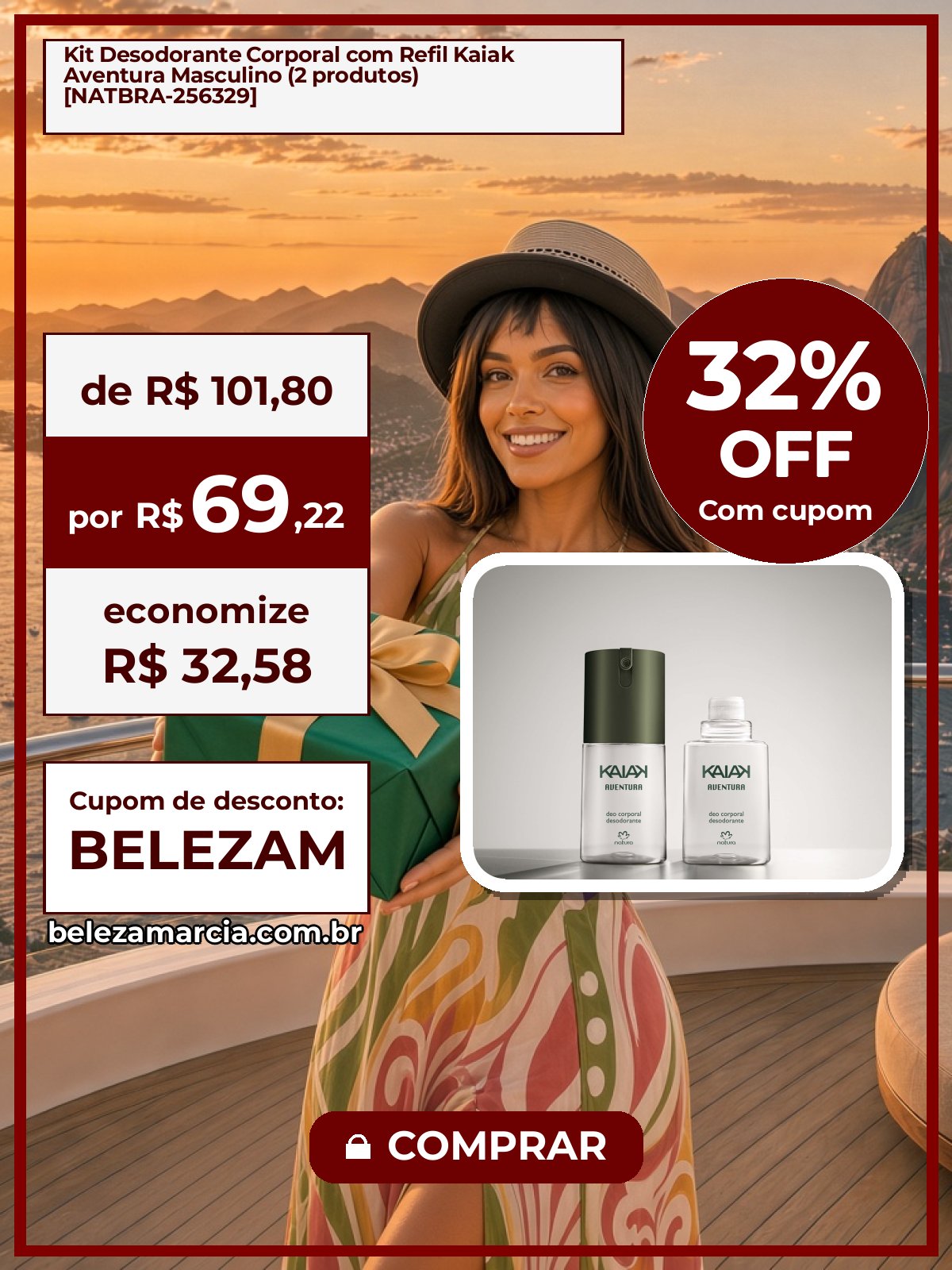 Kit Desodorante Corporal com Refil Kaiak Aventura Masculino (2 produtos) [NATBRA-256329]