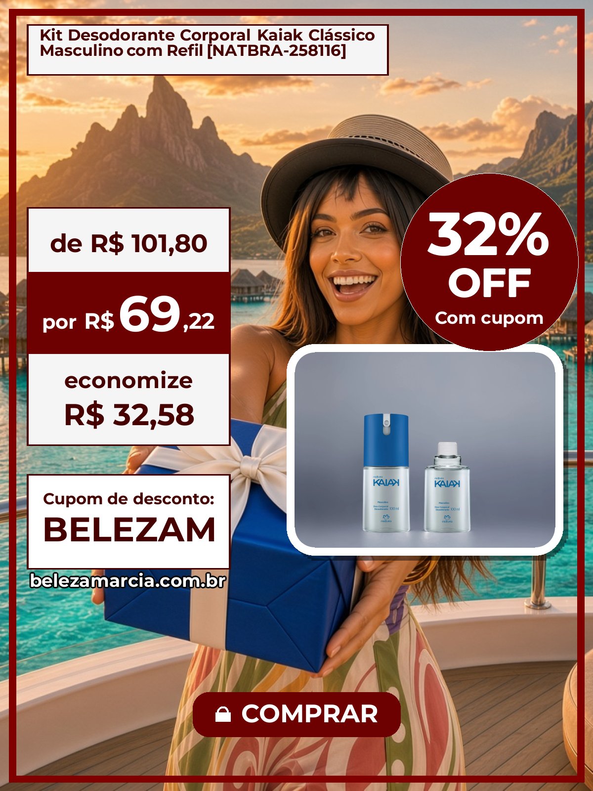 Kit Desodorante Corporal Kaiak Clássico Masculino com Refil [NATBRA-258116]