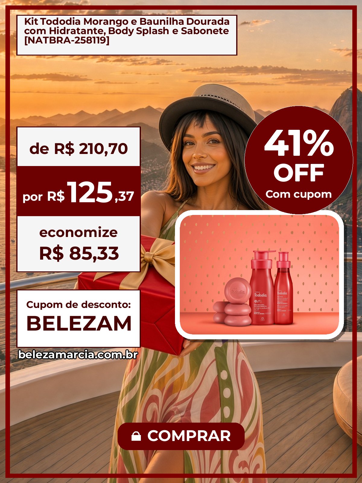 Kit Tododia Morango e Baunilha Dourada com Hidratante, Body Splash e Sabonete [NATBRA-258119]