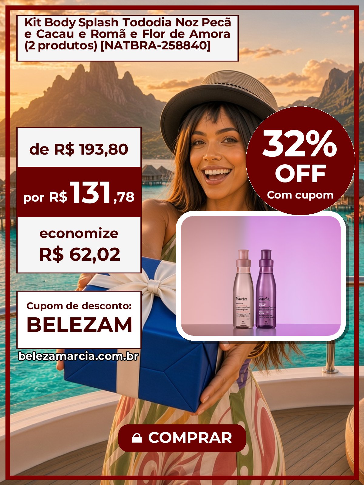 Kit Body Splash Tododia Noz Pecã e Cacau e Romã e Flor de Amora (2 produtos) [NATBRA-258840]