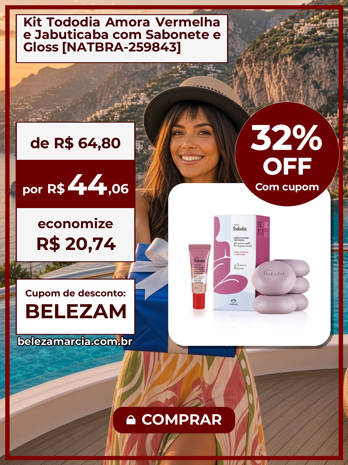 Kit Tododia Amora Vermelha e Jabuticaba com Sabonete e Gloss [NATBRA-259843]