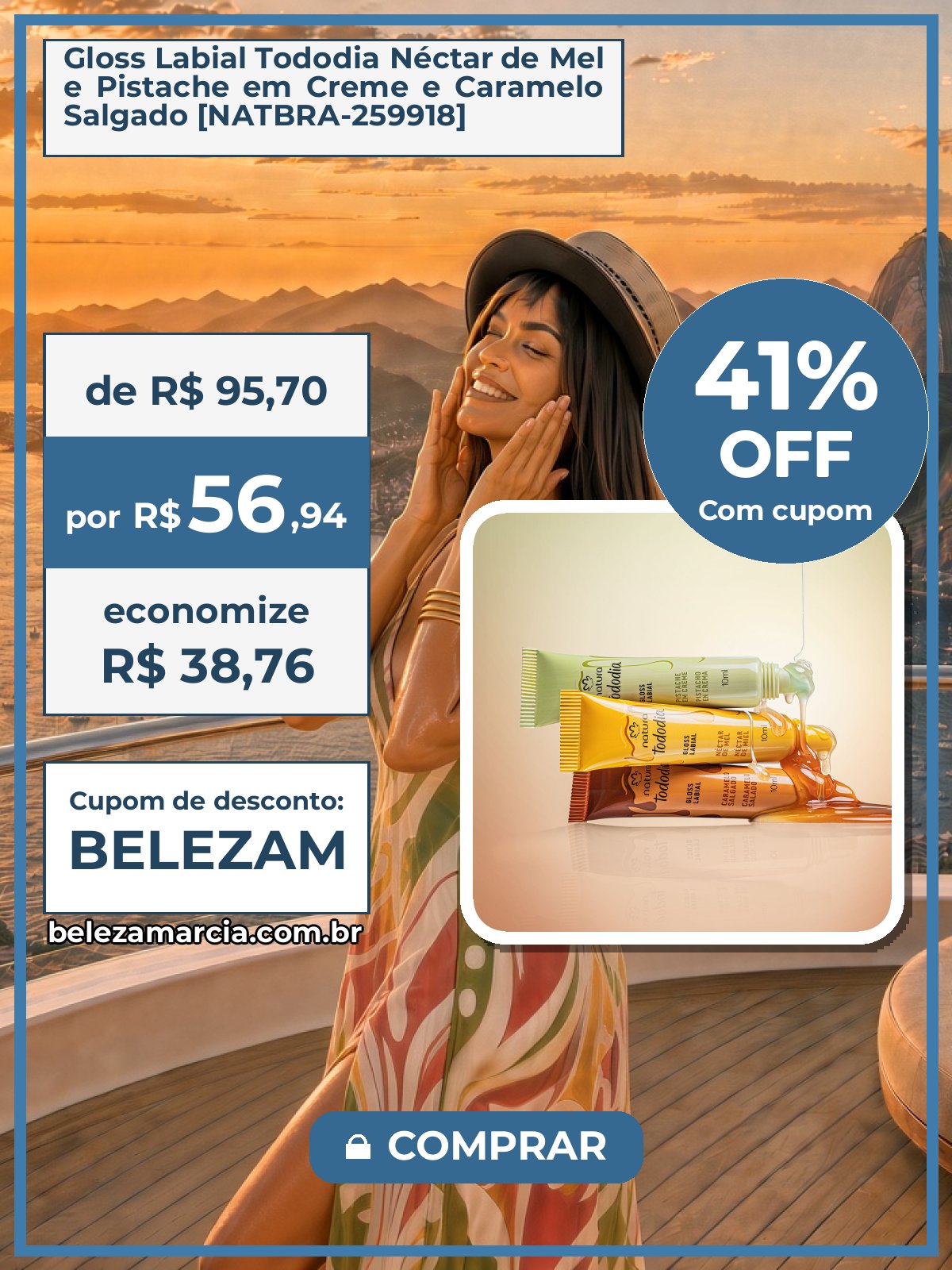 Gloss Labial Tododia Néctar de Mel e Pistache em Creme e Caramelo Salgado [NATBRA-259918]
