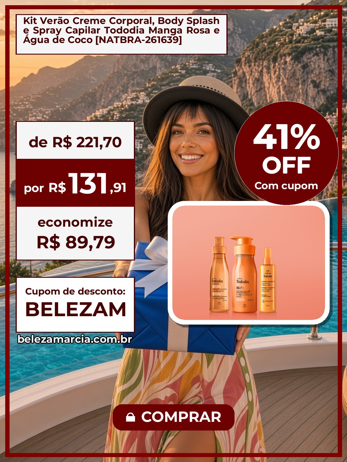 Kit Verão Creme Corporal, Body Splash e Spray Capilar Tododia Manga Rosa e Água de Coco [NATBRA-261639]