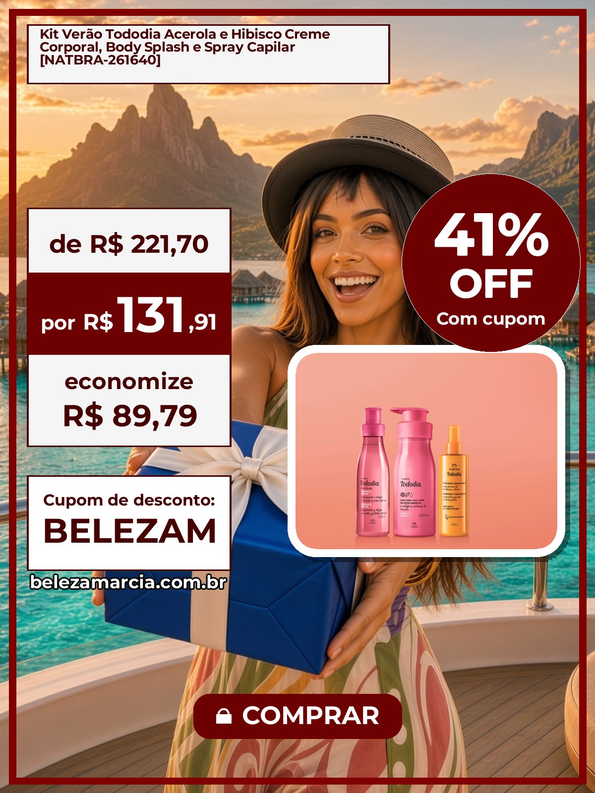 Kit Verão Tododia Acerola e Hibisco Creme Corporal, Body Splash e Spray Capilar [NATBRA-261640]