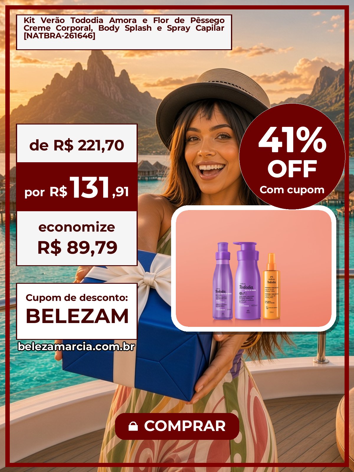 Kit Verão Tododia Amora e Flor de Pêssego Creme Corporal, Body Splash e Spray Capilar [NATBRA-261646]
