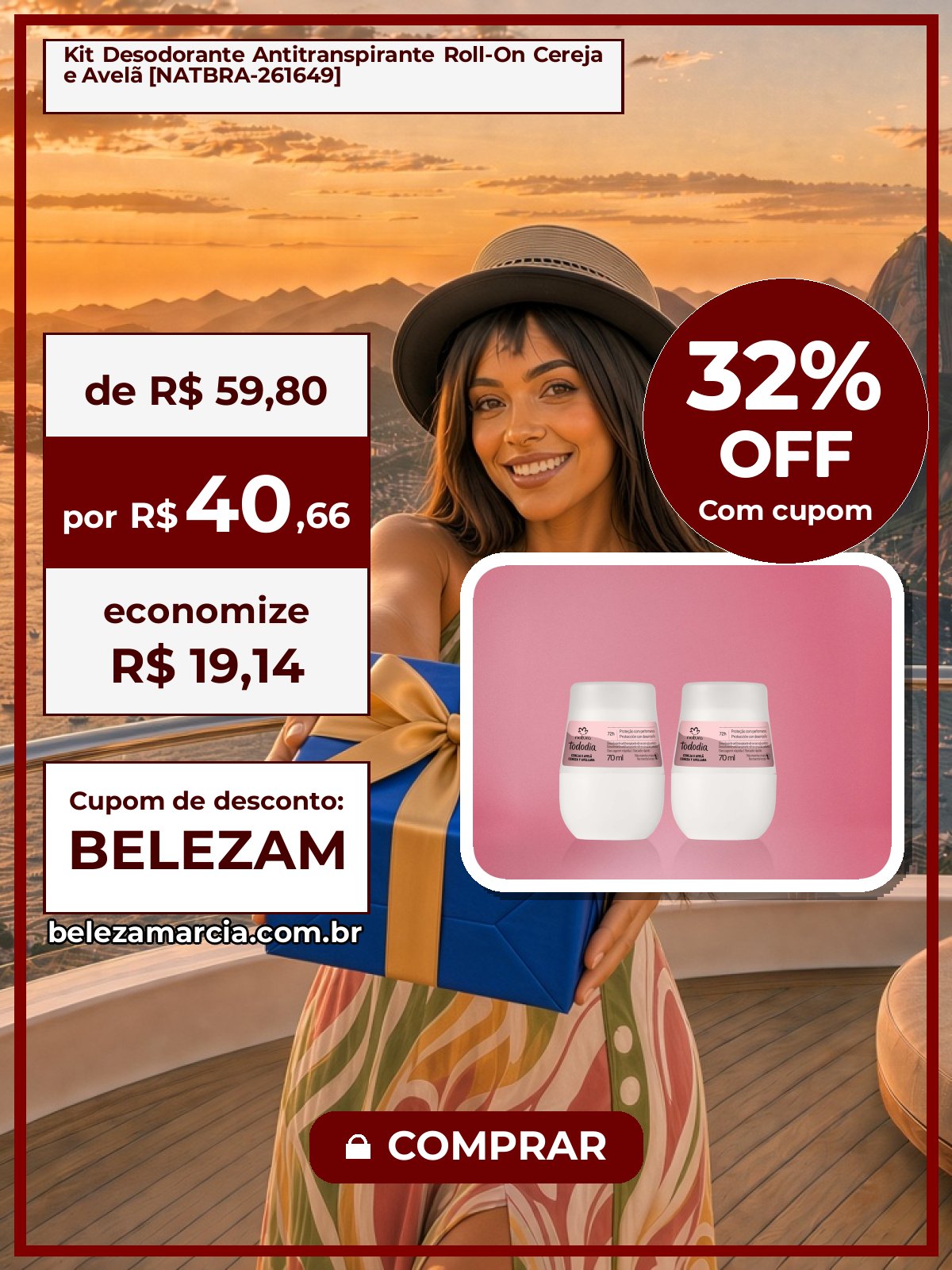 Kit Desodorante Antitranspirante Roll-On Cereja e Avelã [NATBRA-261649]