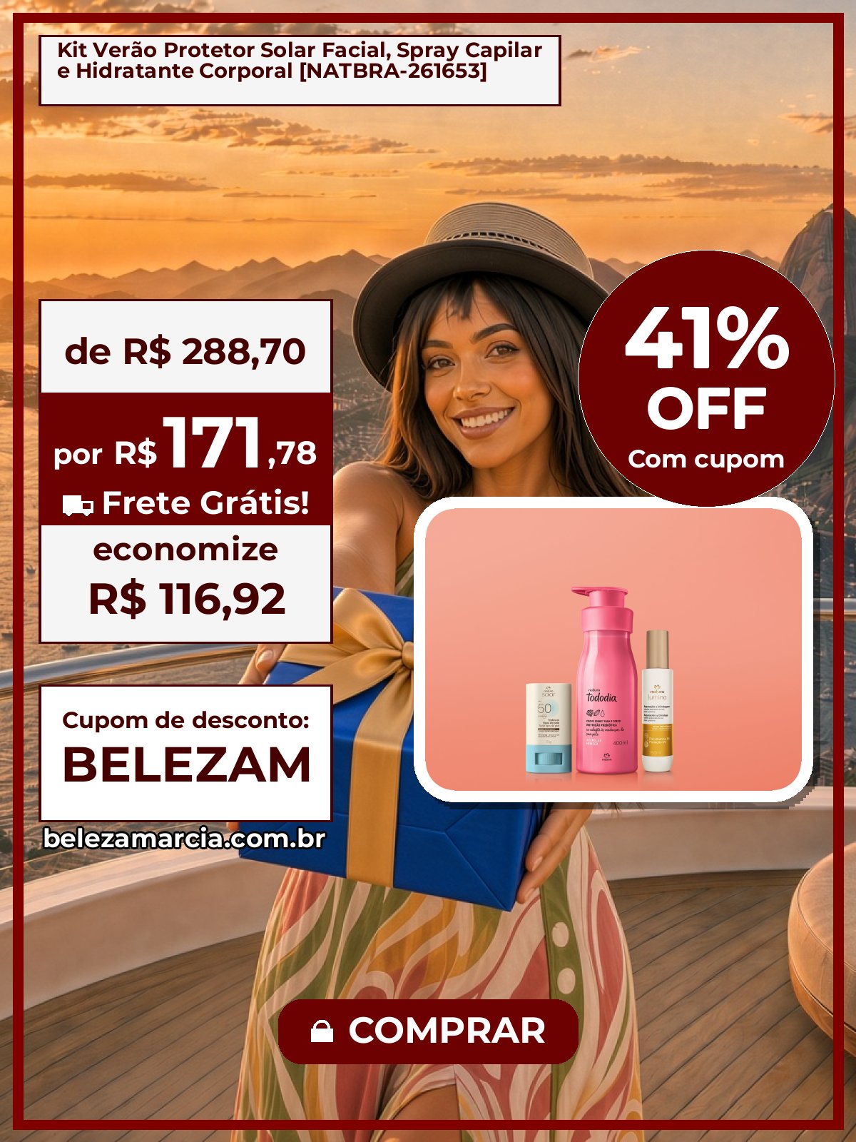 Kit Verão Protetor Solar Facial, Spray Capilar e Hidratante Corporal [NATBRA-261653]