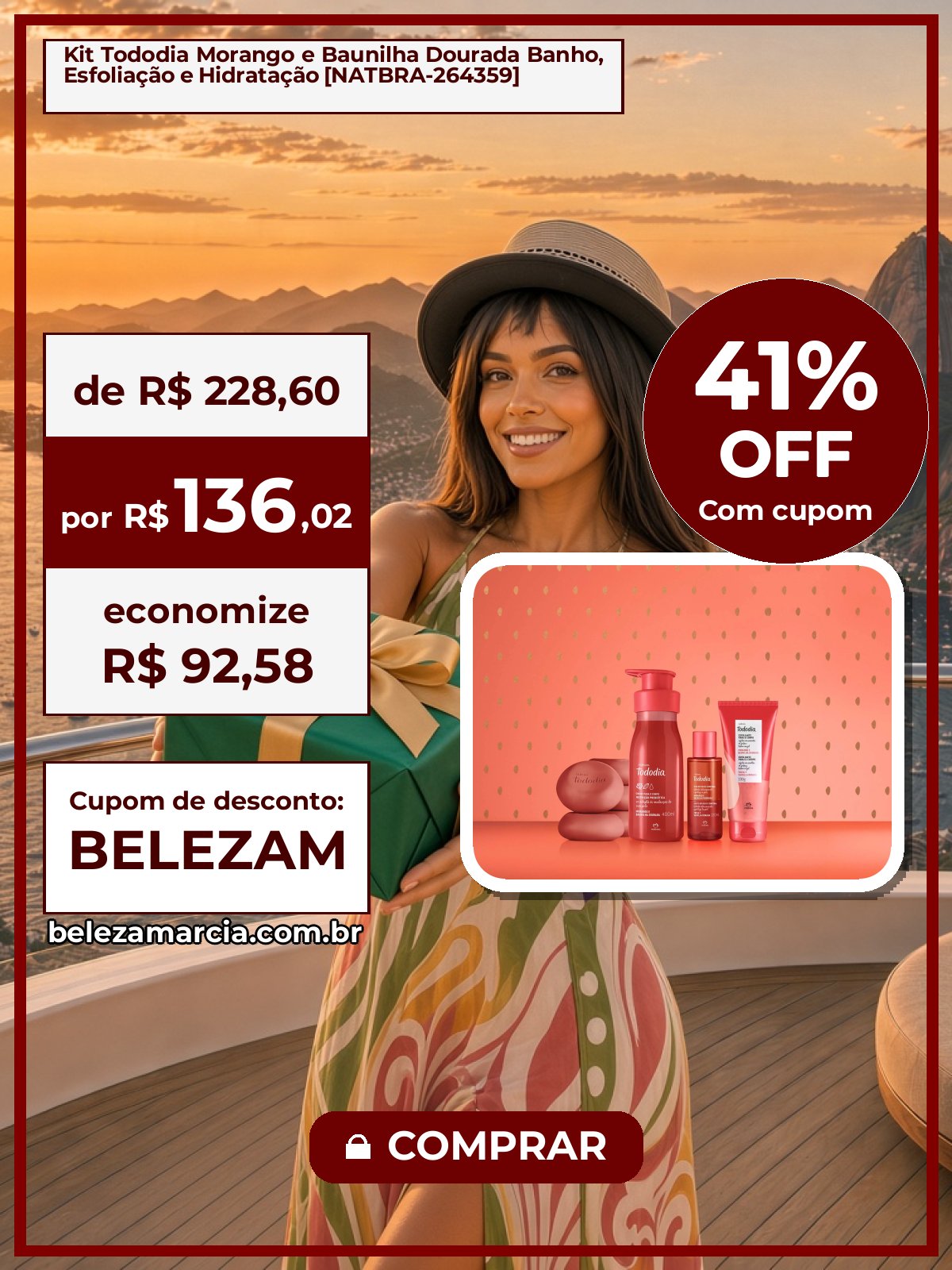 Kit Tododia Morango e Baunilha Dourada Banho, Esfoliação e Hidratação [NATBRA-264359]