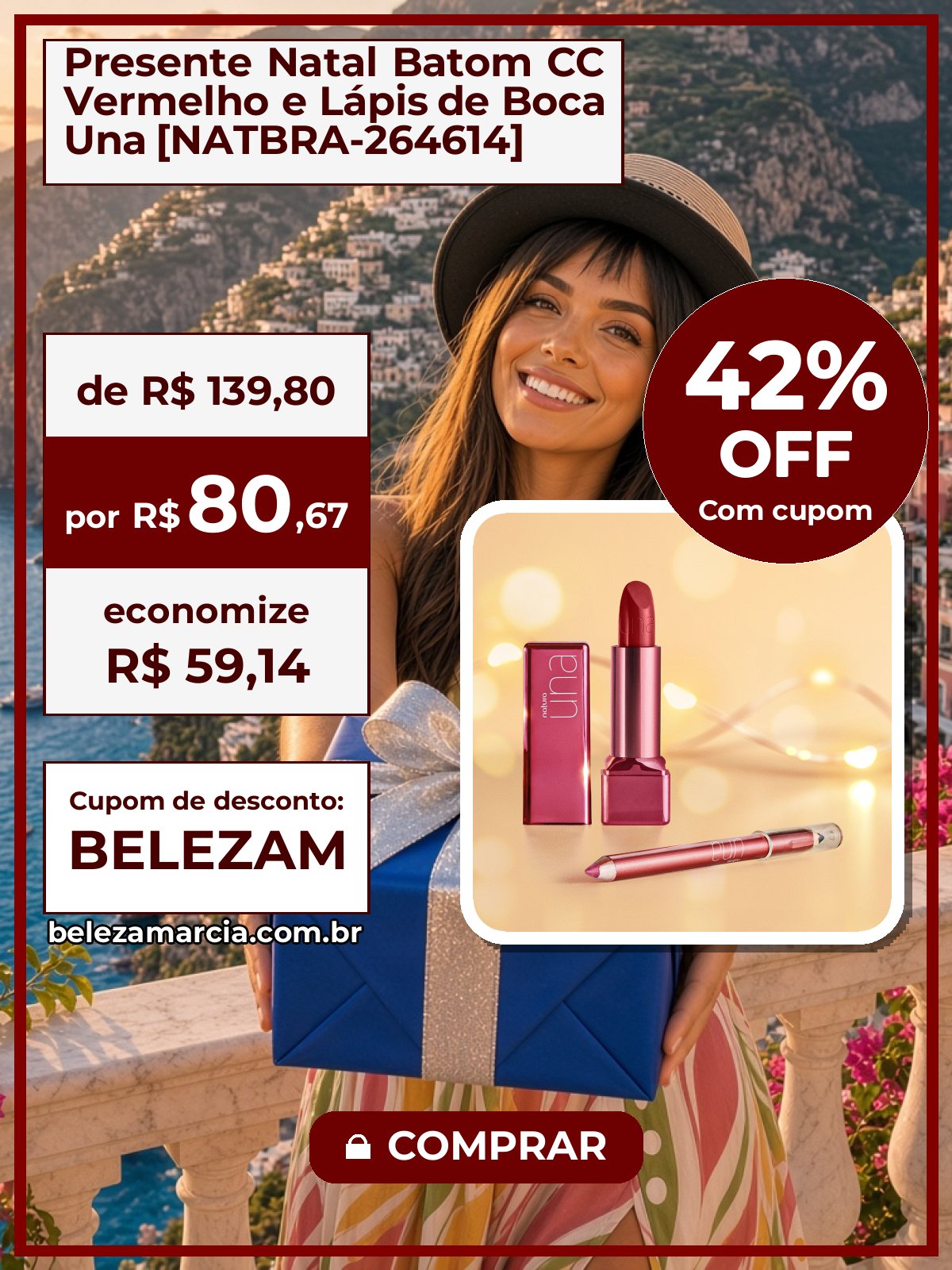 Presente Natal Batom CC Vermelho e Lápis de Boca Una [NATBRA-264614]