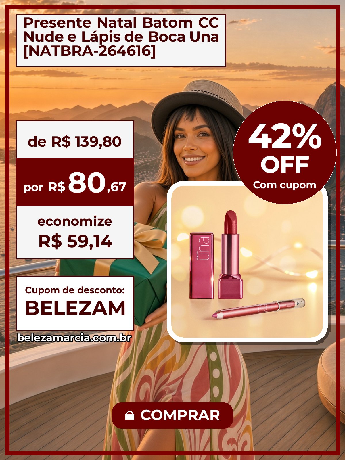 Presente Natal Batom CC Nude e Lápis de Boca Una [NATBRA-264616]