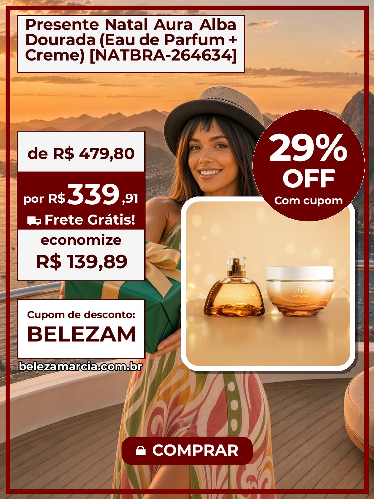 Presente Natal Aura Alba Dourada (Eau de Parfum + Creme) [NATBRA-264634]