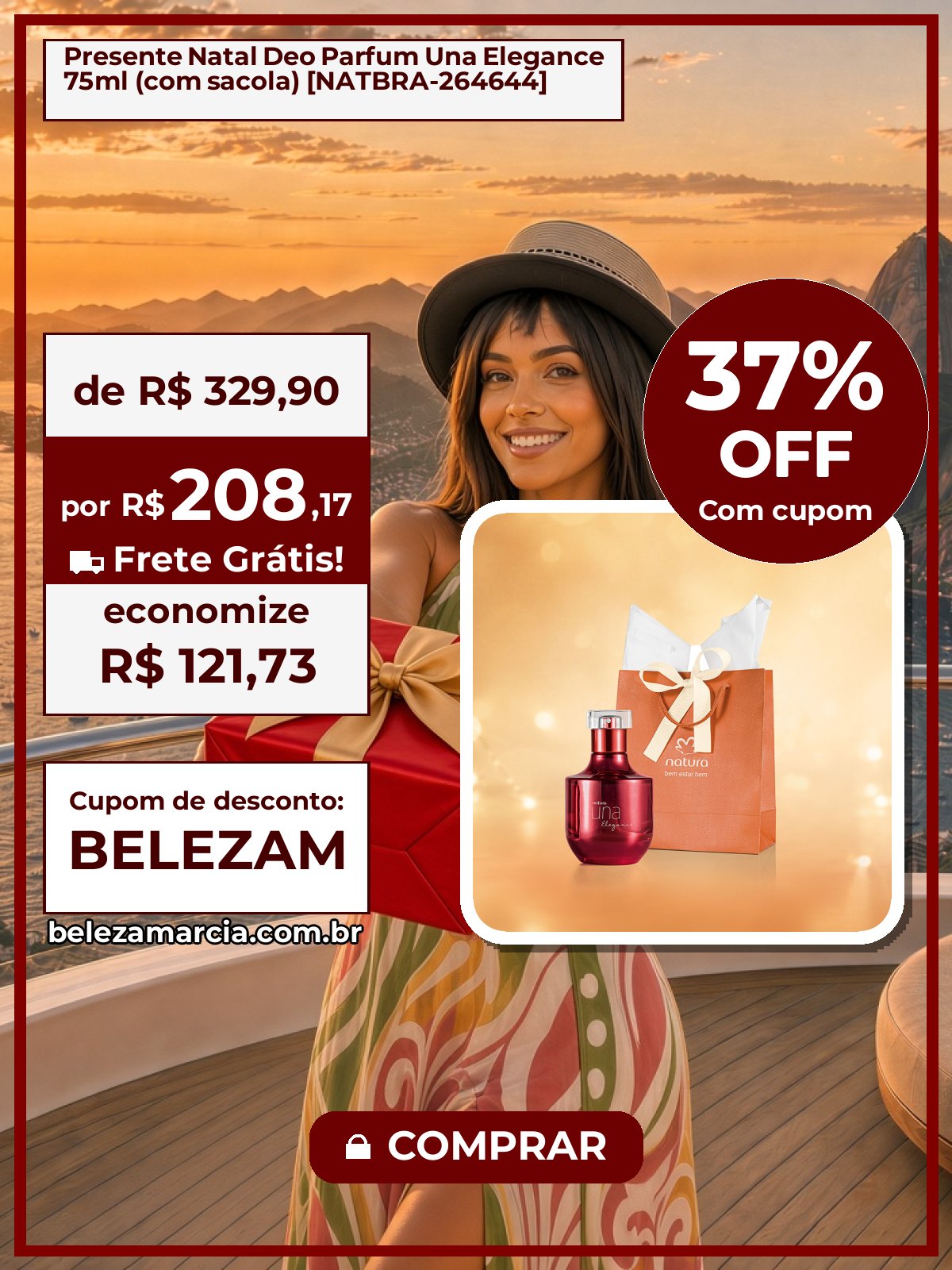 Presente Natal Deo Parfum Una Elegance 75ml (com sacola) [NATBRA-264644]