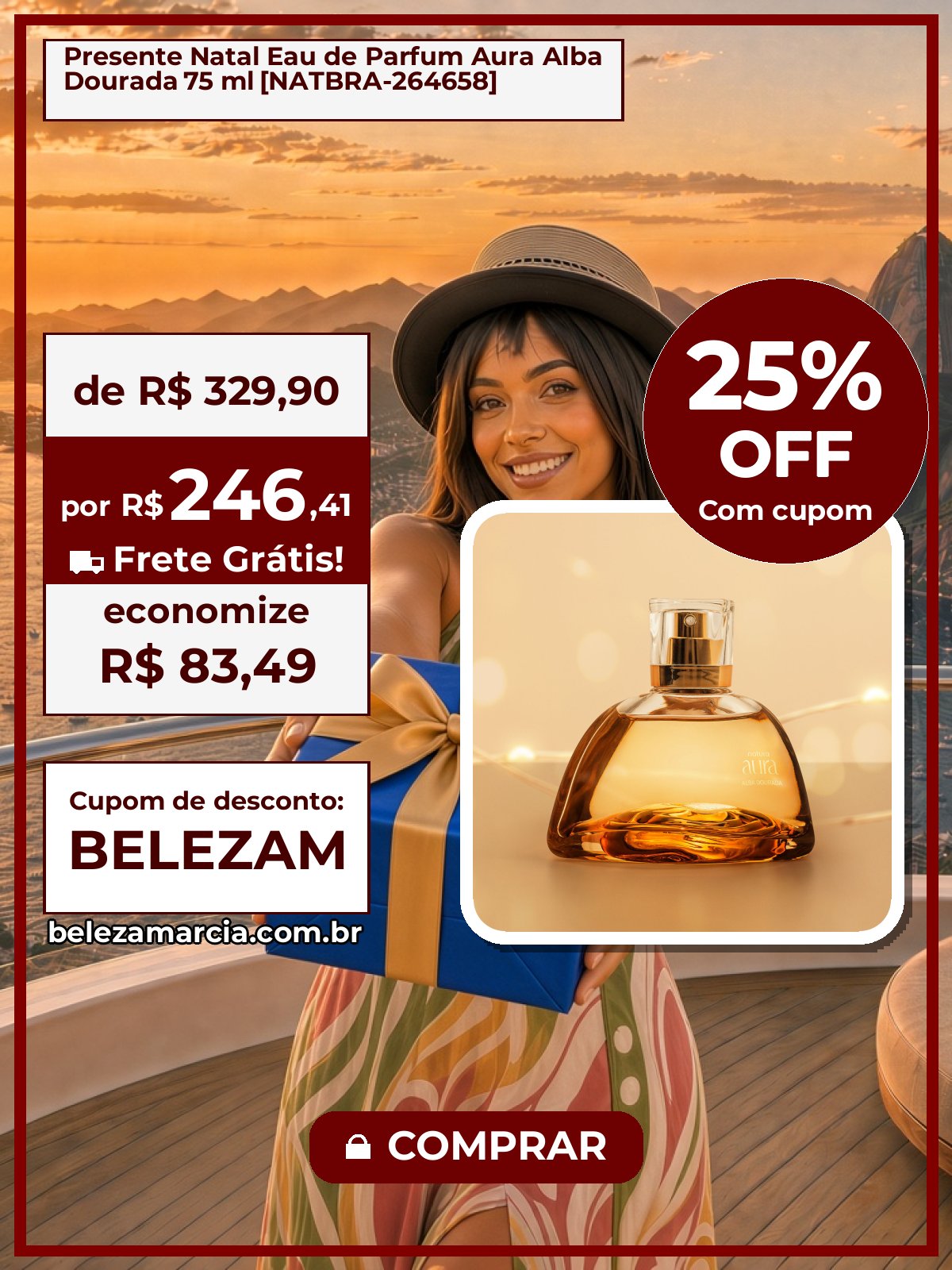 Presente Natal Eau de Parfum Aura Alba Dourada 75 ml [NATBRA-264658]