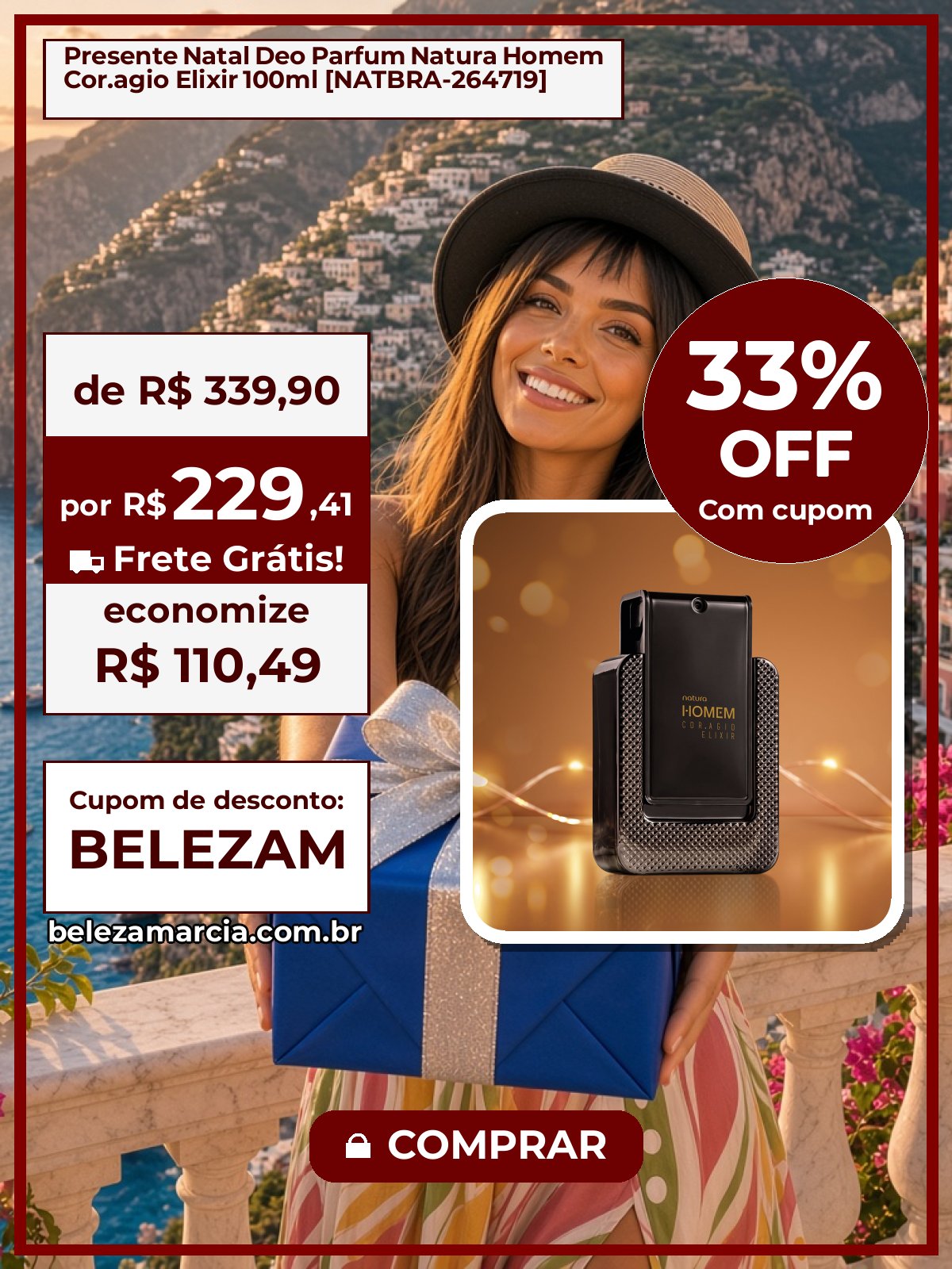 Presente Natal Deo Parfum Natura Homem Cor.agio Elixir 100ml [NATBRA-264719]