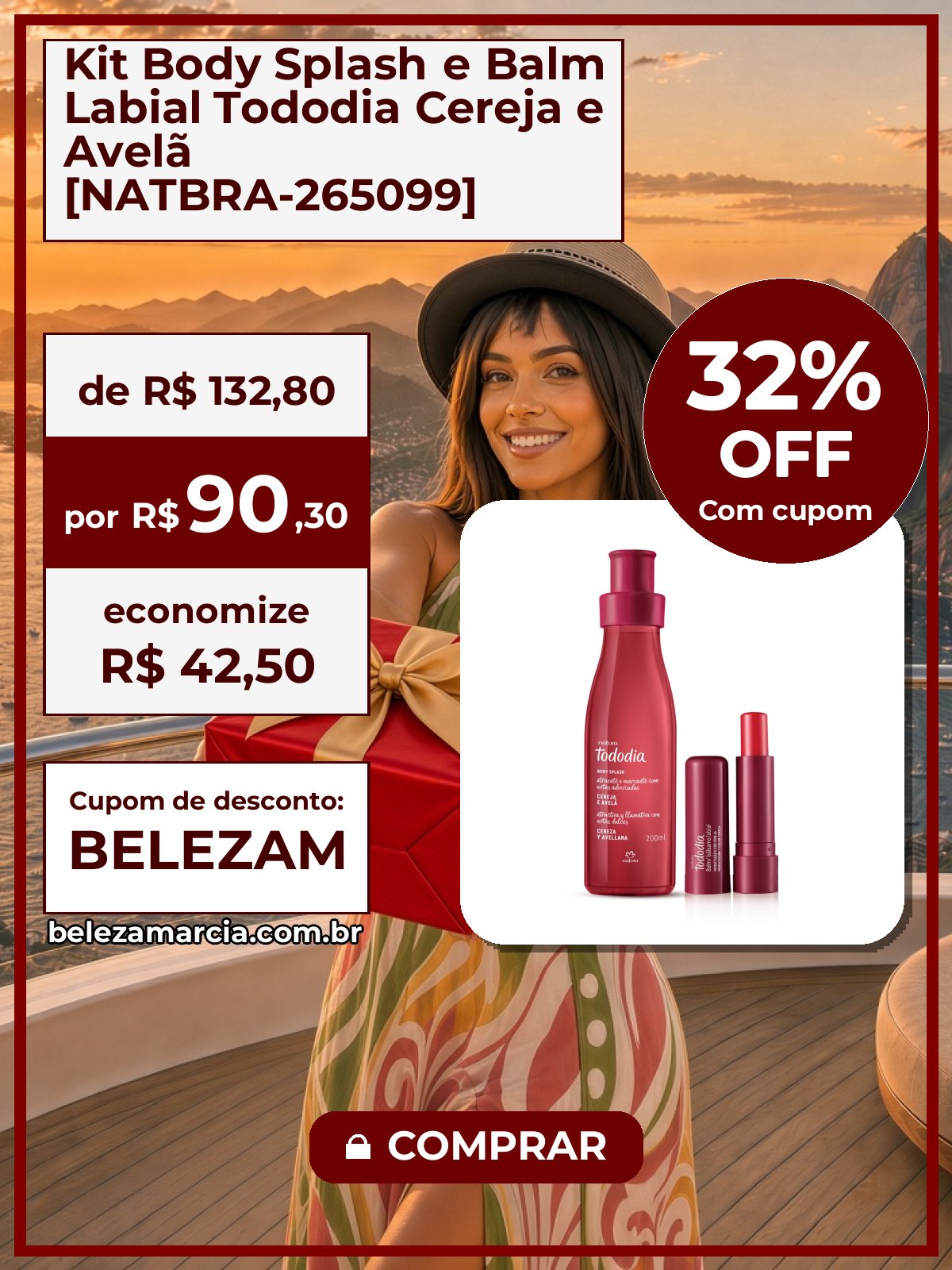 Kit Body Splash e Balm Labial Tododia Cereja e Avelã [NATBRA-265099]